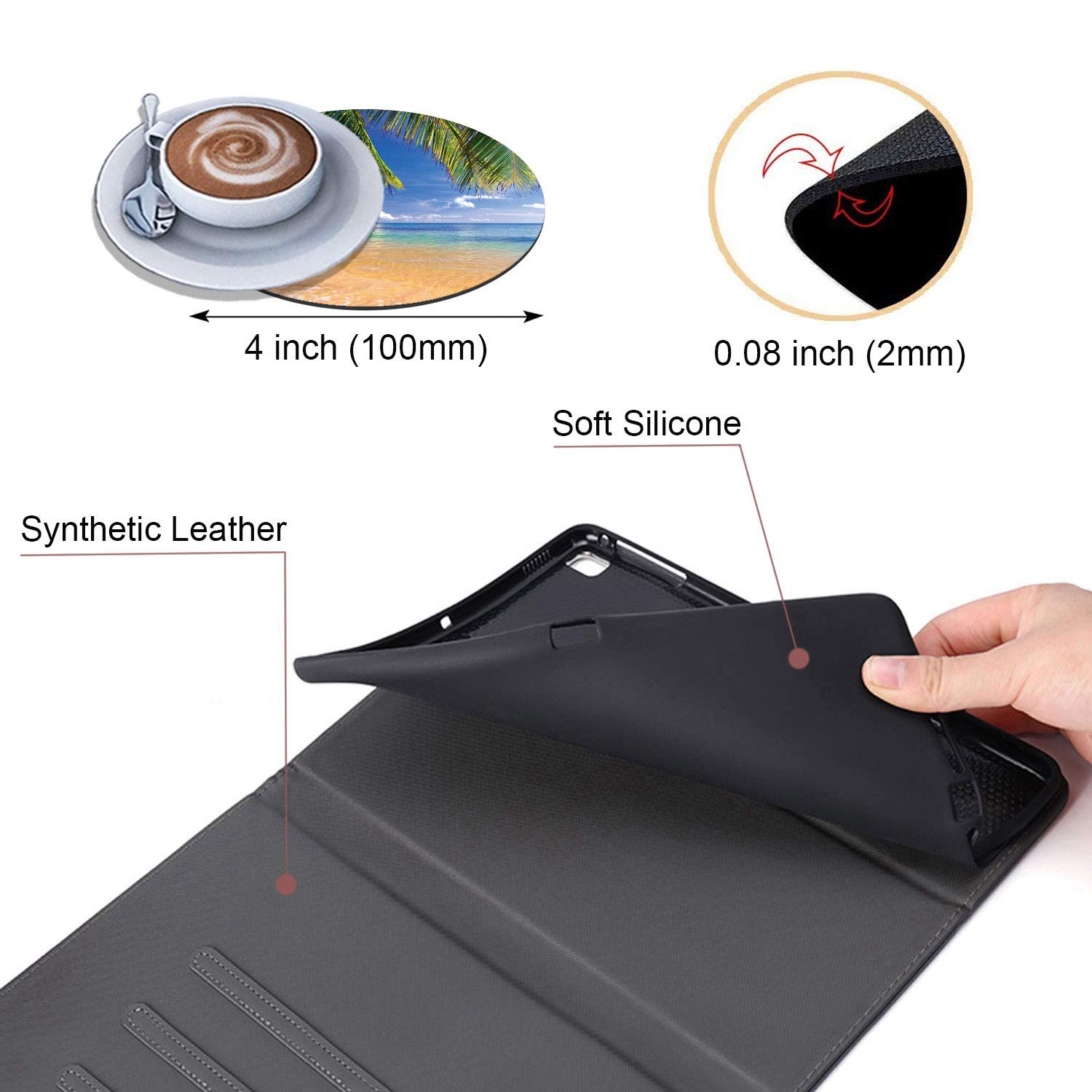Premium Leather Case for iPad 9.7 (2017/2018), iPad Air 2 & iPad Air - Auto Wake/Sleep Smart Cover with Adjustable Stand | Tropical Beach Shore Palms Design | Perfect for Work, Travel & Home Use