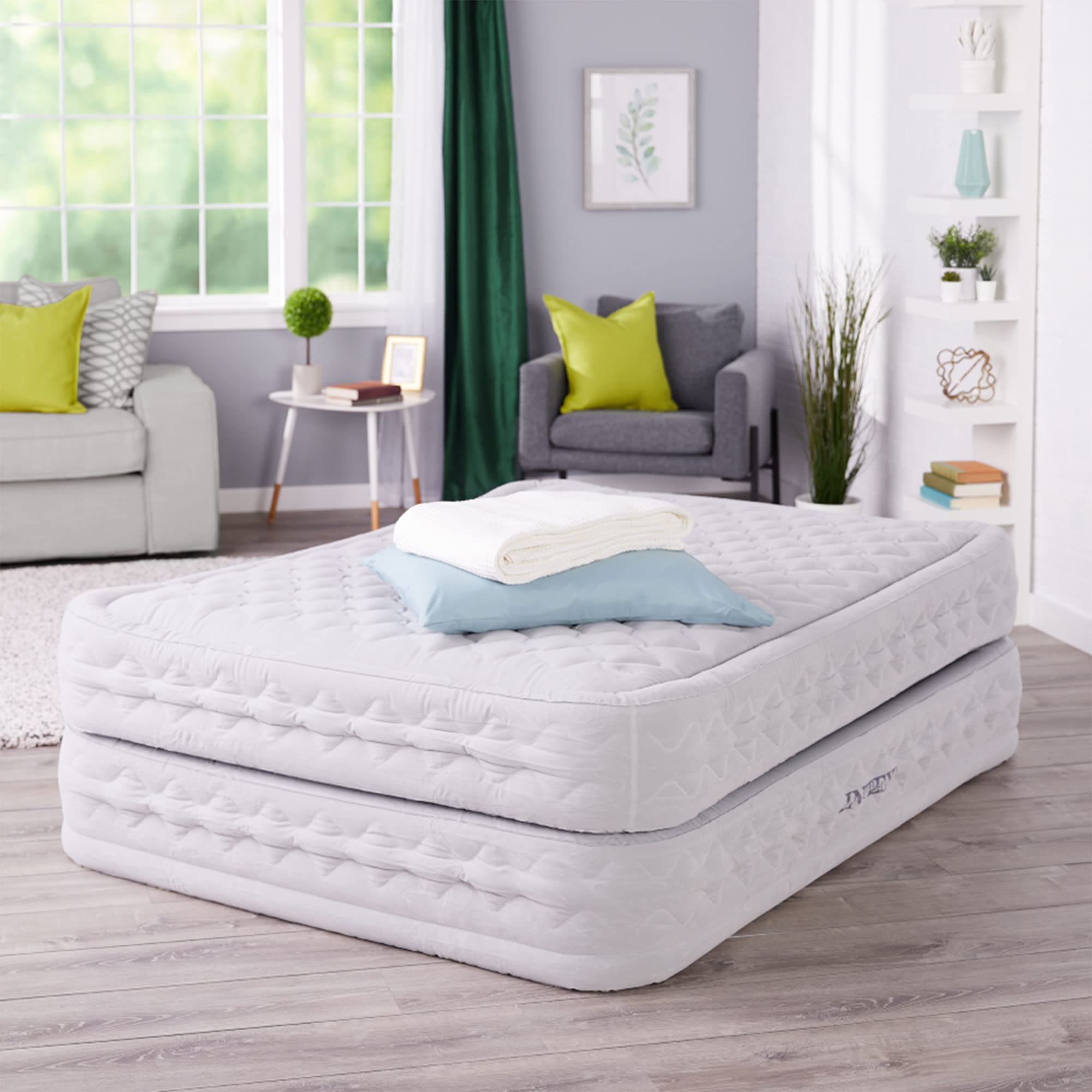 Intex Supreme Air-Flow Queen Air Mattress - Comfortable Inflatable Bed for Camping, Guest Room & Home Use - Heavy Duty PVC Material with Built-in Electric Pump