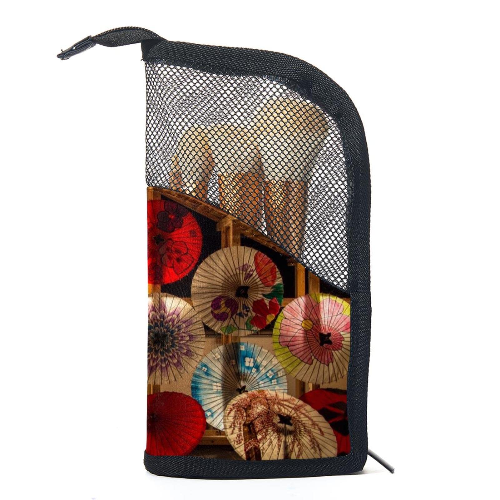 Premium 12-Piece Makeup Brush Organizer Bag with Ancient Paper Umbrella - Portable Cosmetic Brush Holder Case for Travel, Home Vanity & Professional Makeup Artists