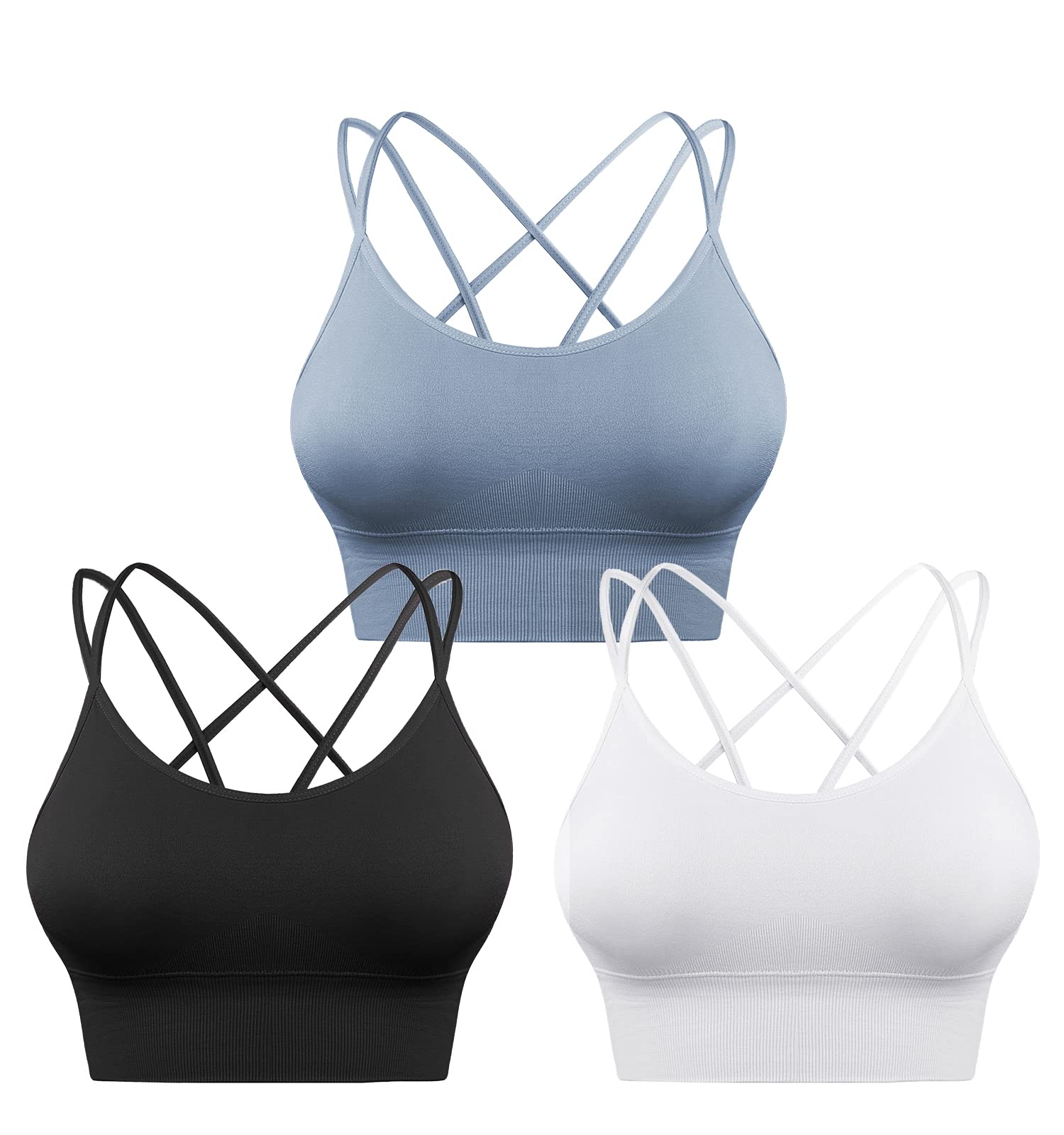 Sykooria 3 Pack Women's Strappy Sports Bra - Crisscross Yoga Sports Bra for Running, Gym Workout & Fitness - Breathable & Supportive Activewear for Yoga, HIIT, Pilates & Daily Wear