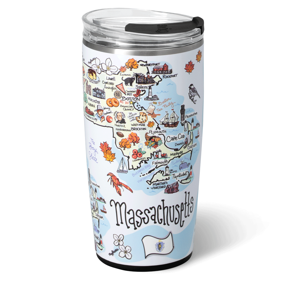 22oz Massachusetts Insulated Tumbler with Lid & Straw - Double Wall Vacuum Stainless Steel Travel Mug for Hot & Cold Drinks - Perfect for Coffee, Tea, Water on the Go, Office, Gym, Hiking & Outdoor Adventures