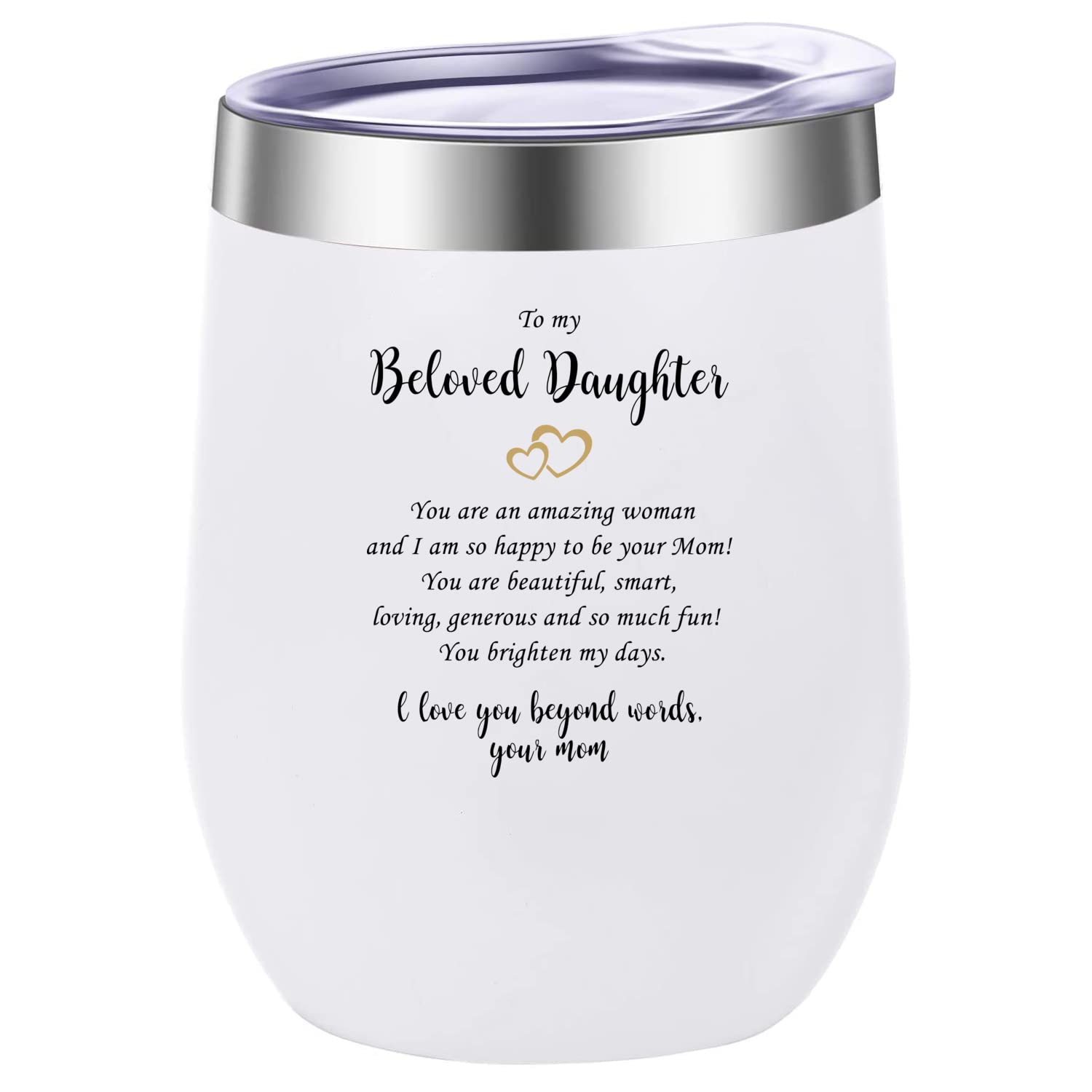 Personalized Graduation Gifts for Daughter from Mom - 12oz Insulated Tumbler Mug with Heartwarming Message - Perfect Birthday, Christmas & Anniversary Present - Great for School, Office & Travel Use
