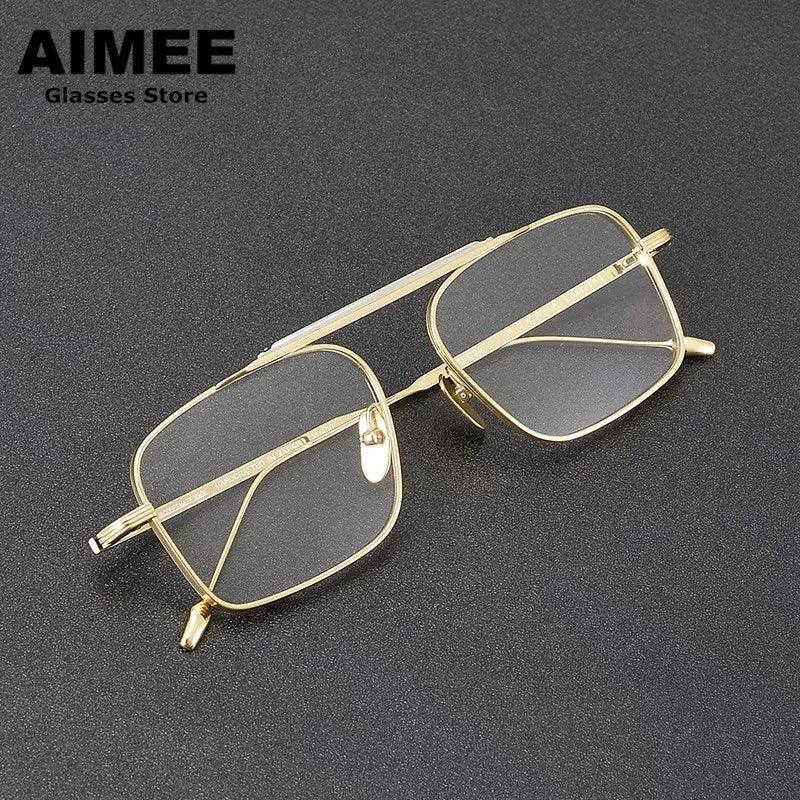 Aimee Unisex Full Rim Square Double Bridge Titanium Eyeglasses 49216 - Lightweight Durable Frame for Men & Women - Perfect for Reading, Work & Fashion Accessories