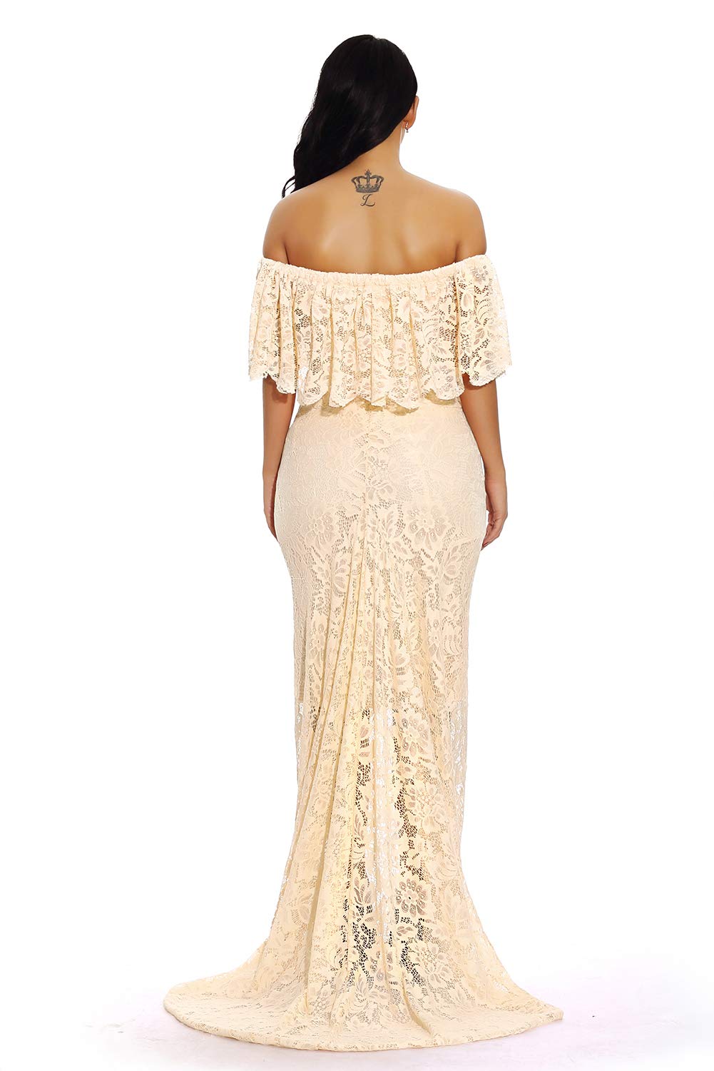 ZIUMUDY Women's Off Shoulder Ruffles Lace Maternity Dress - Elegant Maxi Photoshoot Gown for Baby Shower, Pregnancy Announcement & Maternity Photography