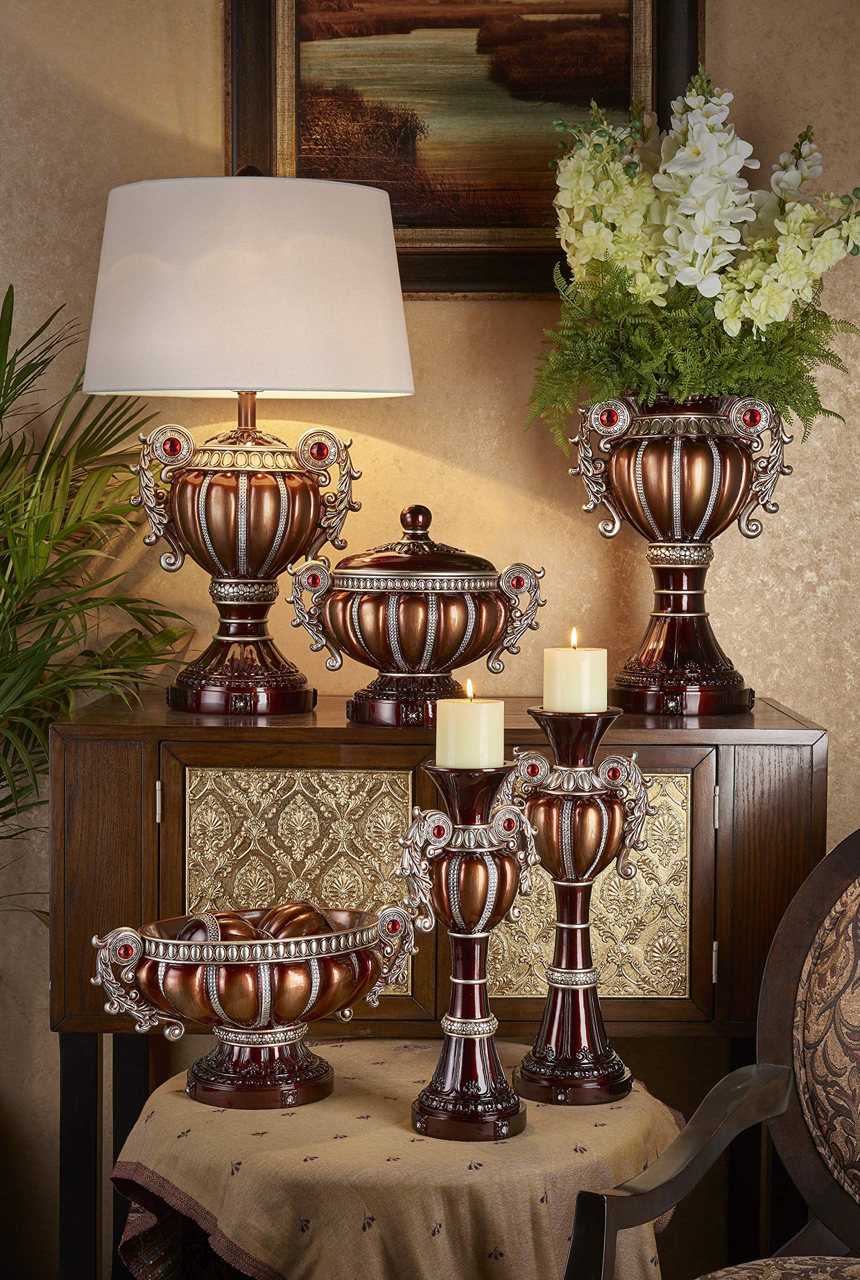 OK Lighting Delicata Decorative Bowl with Spheres - Silver, Brown & Bronze - Elegant Home Decor for Dining Table Centerpiece, Shelf Display or Gift