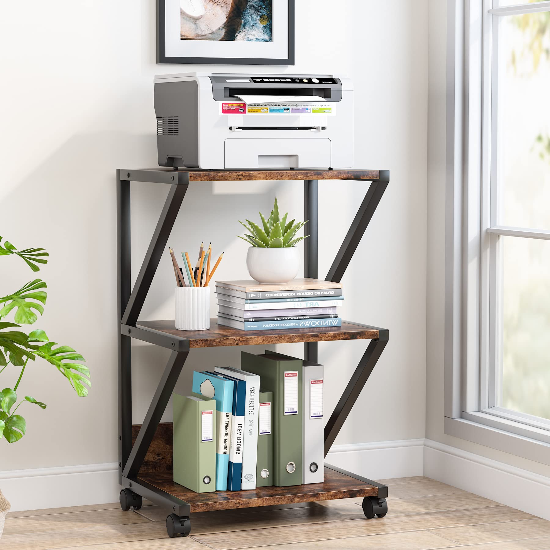 Tribesigns 3-Tier Rolling Printer Cart - Under Desk Storage Organizer with Wheels for Home Office | Compact Printer Stand, Industrial Machine Cart & Storage Shelf for Printer, Scanner, Office Supplies