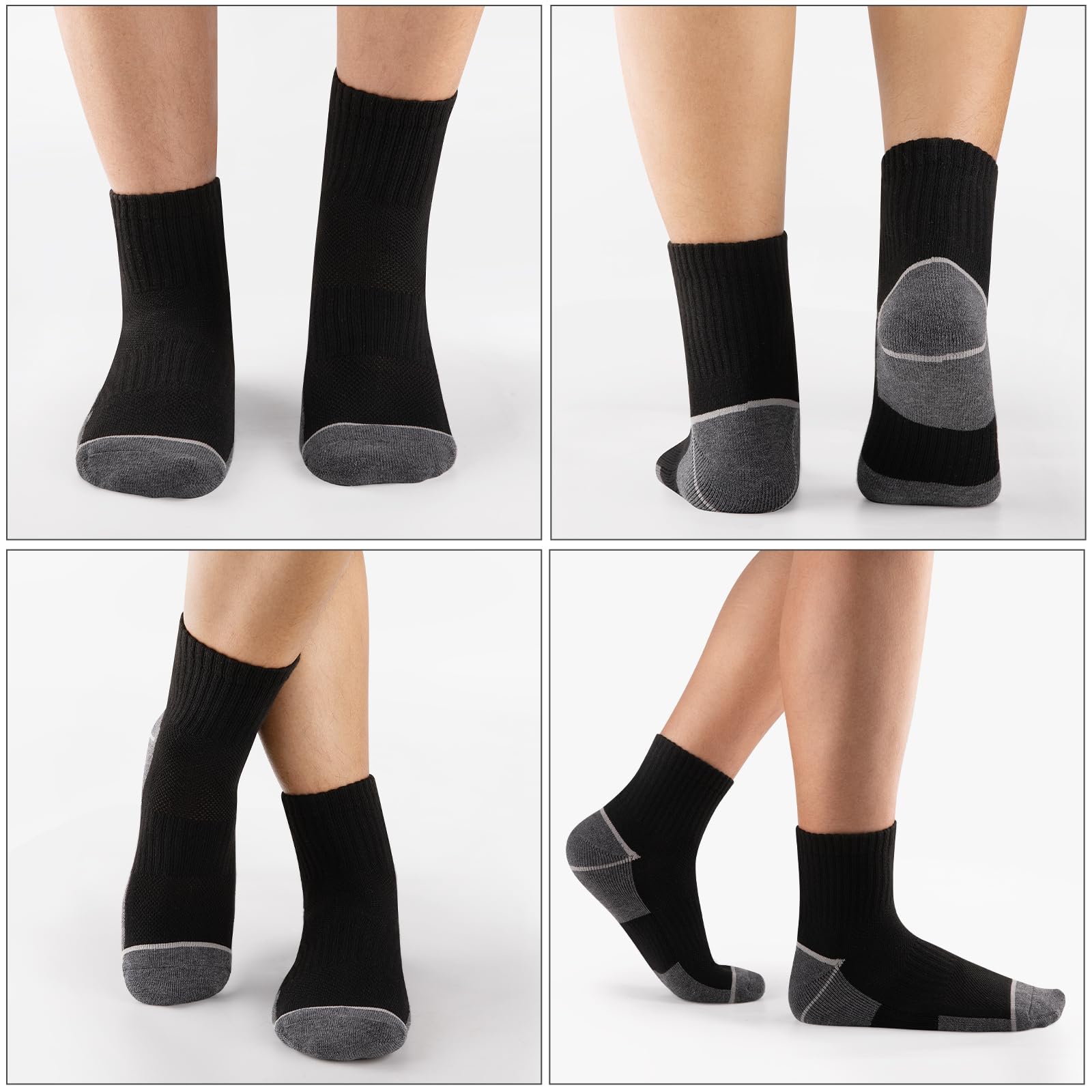 COOVAN 8 Pairs Men's Athletic Ankle Socks - Breathable Moisture Wicking Running Socks with Cushioned Sole for Sports, Gym & Daily Wear - Comfortable Quarter Crew Socks for Jogging, Workout & Casual Use