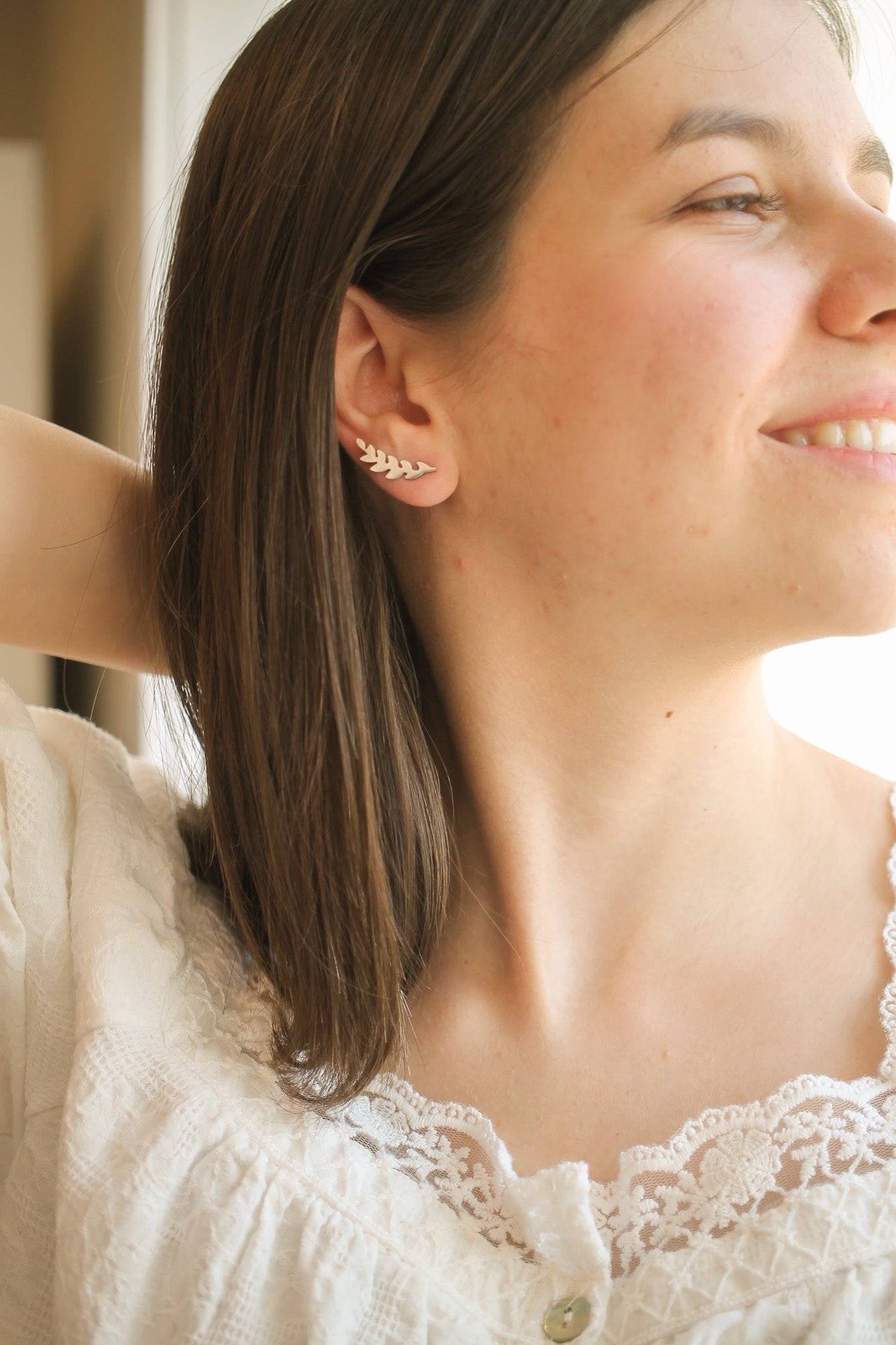 Laurel Climber Stud Earrings for Women - 14K Gold Plated Minimalist Dainty Flower Earrings - Perfect for Everyday Wear, Gift Giving & Special Occasions