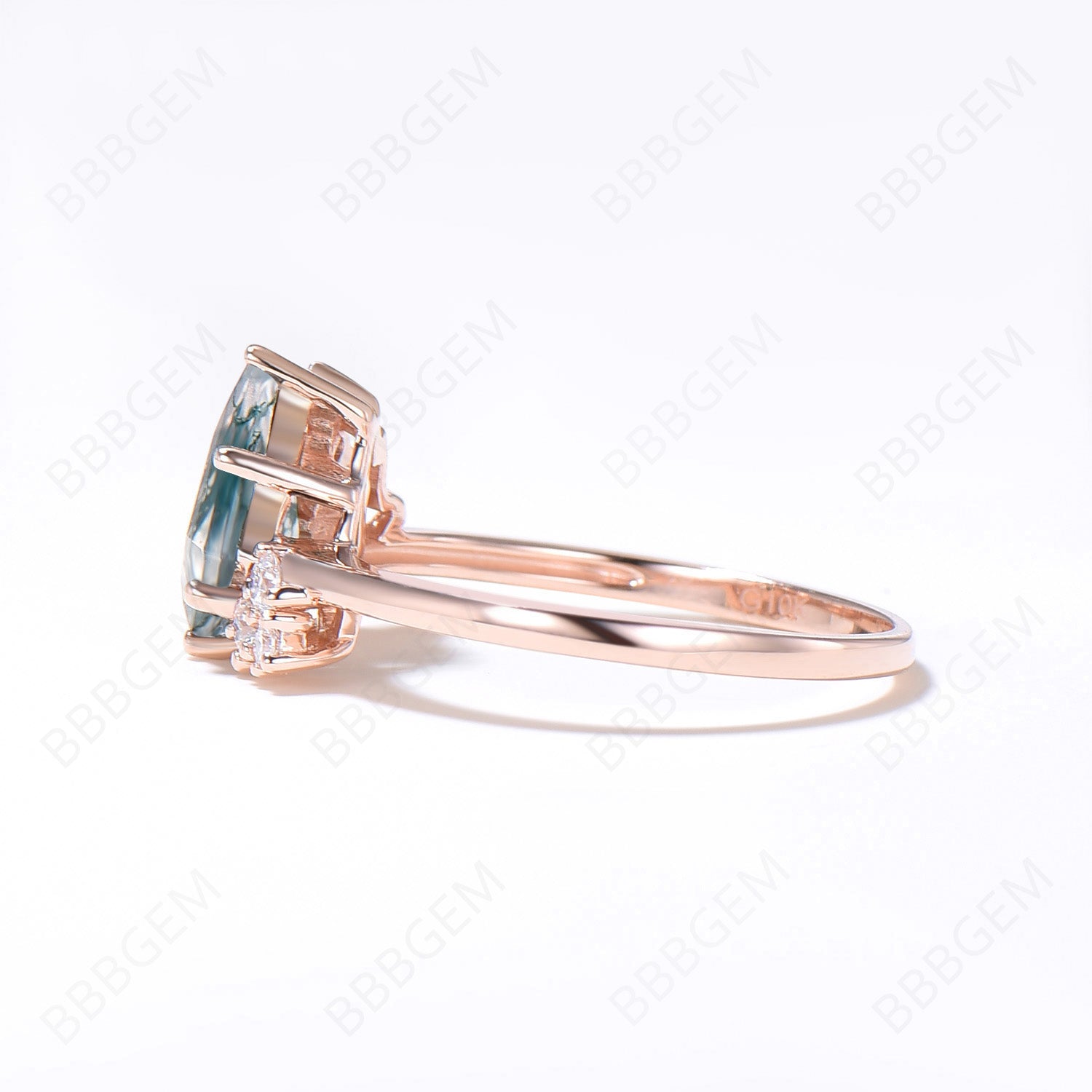 6x9mm Kite Cut Moss Agate Cluster Engagement Ring - 14k Rose Gold with Alexandrite & Moissanite Accents | Wedding Band, Promise Ring, Anniversary Gift for Her | Perfect for Proposals, Vow Renewals & Special Occasions