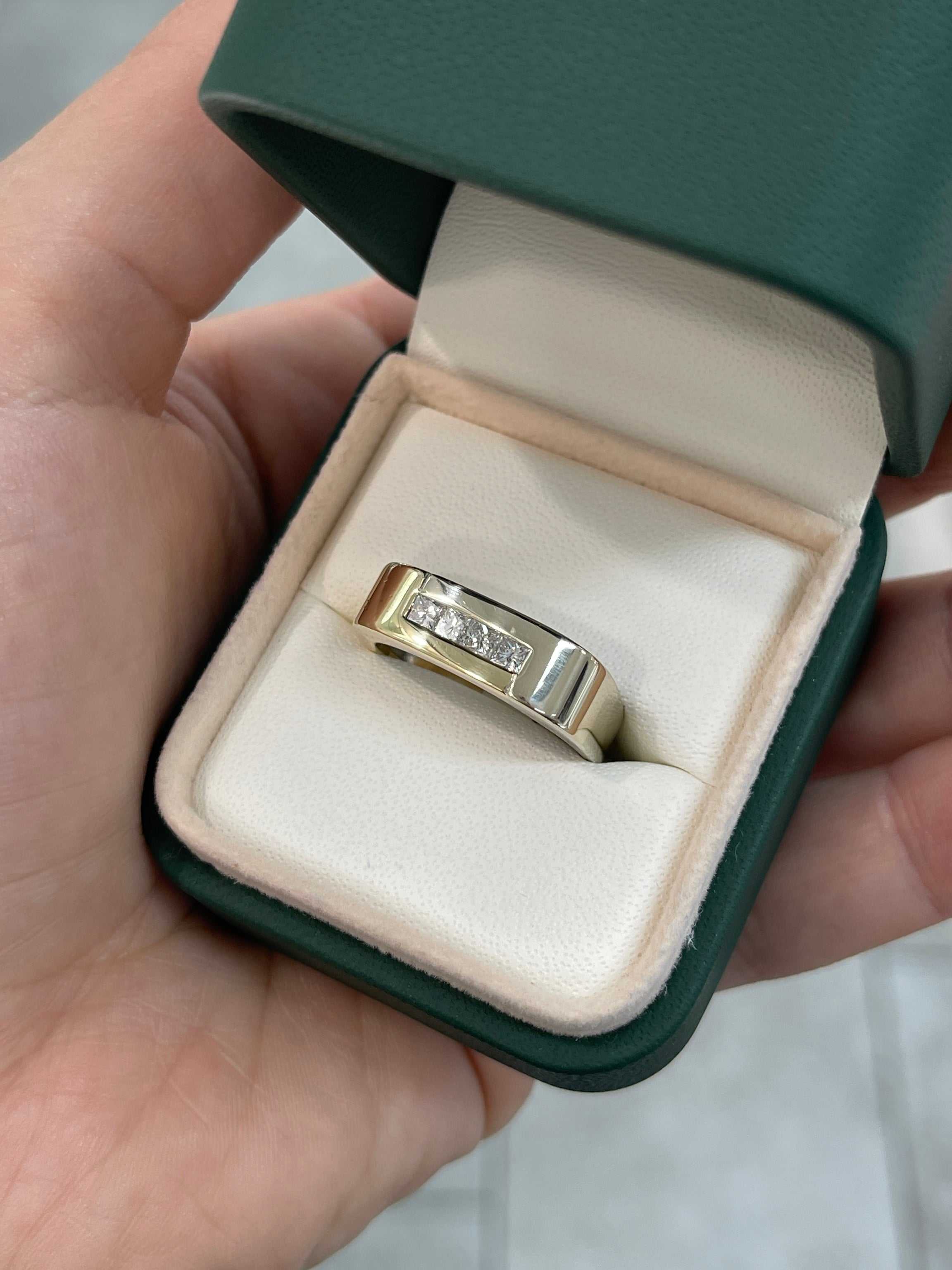 0.45pts Princess Cut Diamond Pinky Ring for Men - Two Tone 14K Gold - Perfect for Weddings, Gifts & Special Occasions