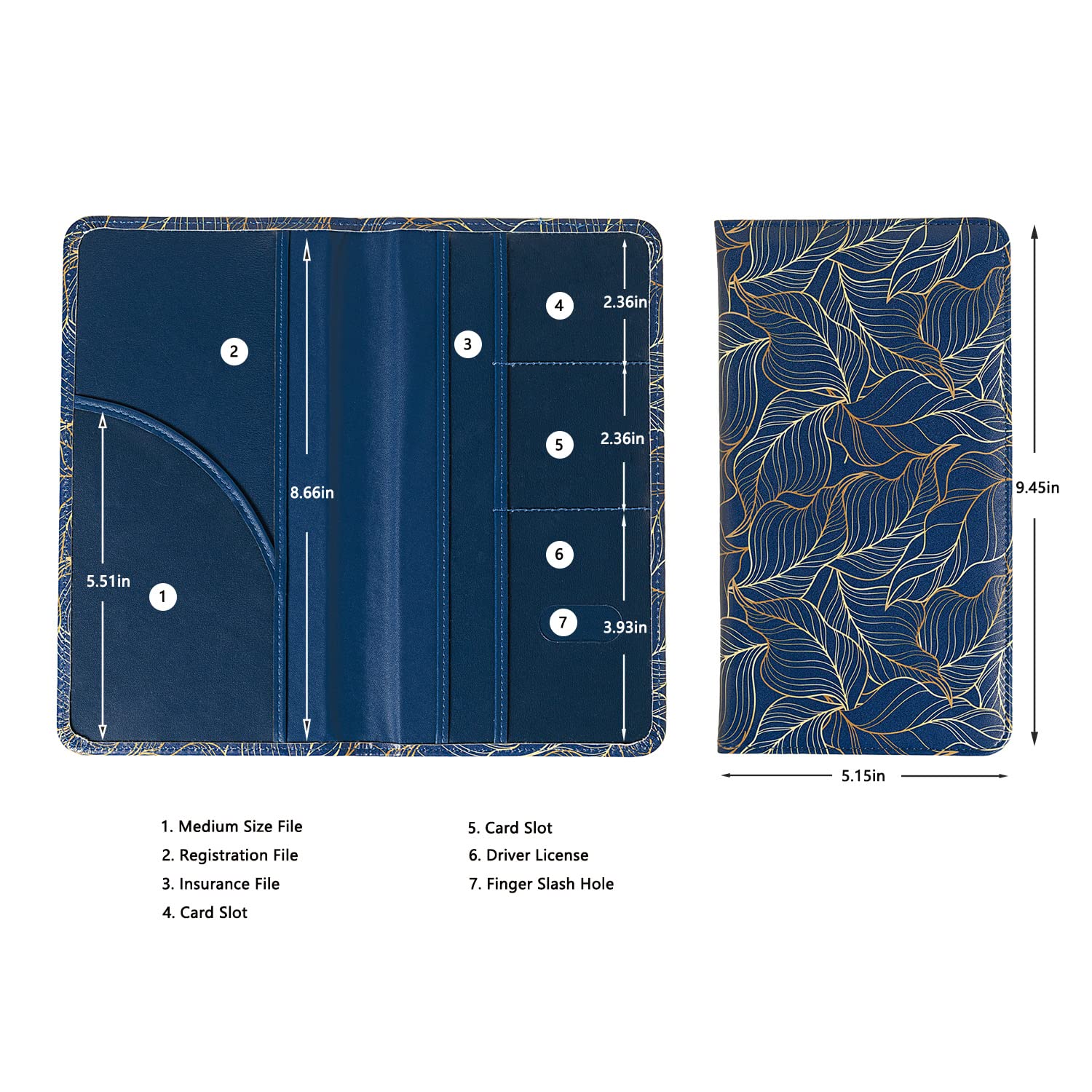 Car Registration and Insurance Card Holder - Magnetic Closure Document Organizer for Glove Box (Golden in Blue) - Perfect for Vehicle Paperwork Storage & Organization