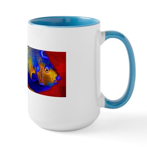 White/Blue Inside - Fish Flowers Red Yellow Blue Mugs