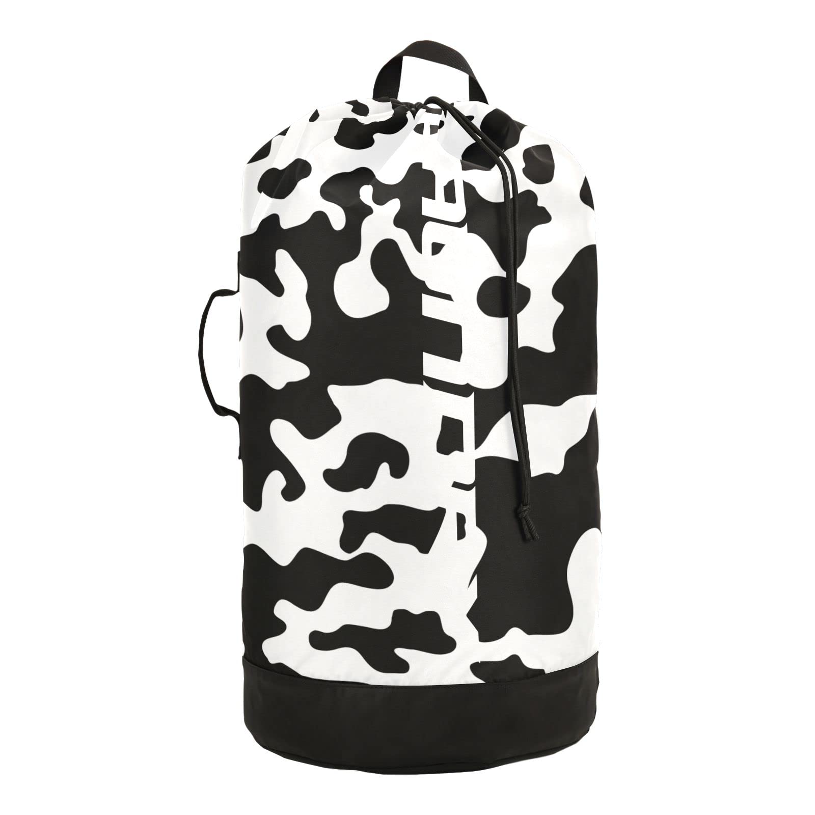 Kigai Large Nylon Laundry Bag with Drawstring - Cow Print Washable Laundry Backpack & Hamper for Dirty Clothes, 14.5