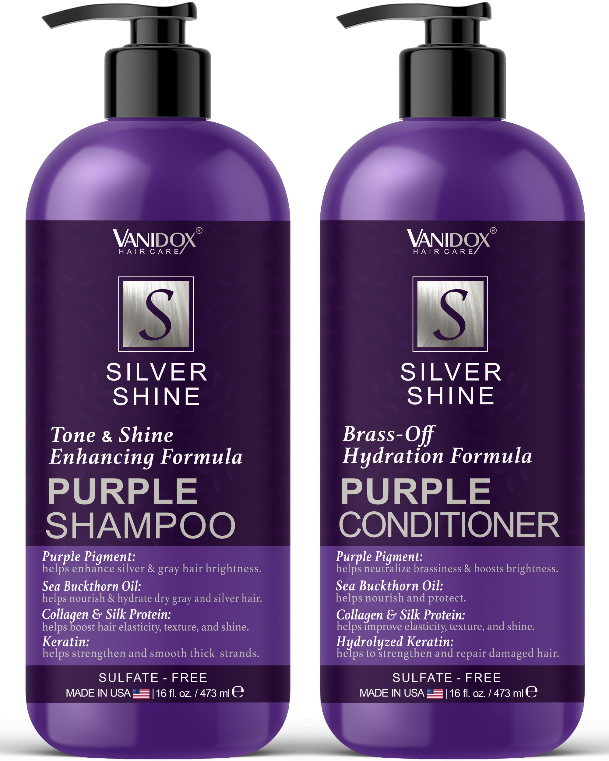 Purple Shampoo & Conditioner Set for Grey & Silver Hair - Sulfate-Free, Brass Toning with Purple Pigment (16oz Each) | Ideal for Color-Treated Hair & Blonde Highlights at Home