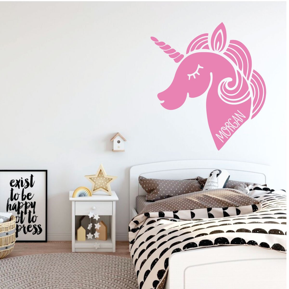 Personalized Left Facing Unicorn Wall Decal - Premium Vinyl Decoration for Girls Bedroom, Playroom & Bathroom - Kids Room Decor - Perfect for Birthday Gifts & Nursery Wall Art
