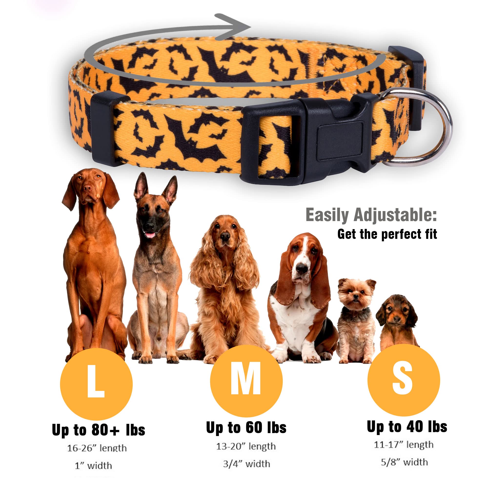 Native Pup Halloween Dog Collar with Bat Design - Adjustable Small Pet Collar for Costume Parties & Spooky Night Walks