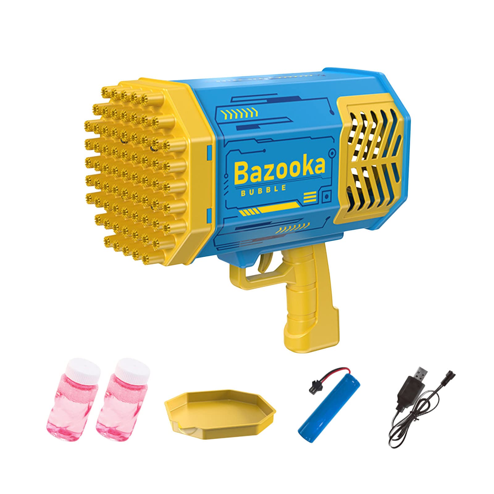 Pimelu 69 Hole Electric Bubble Blower Machine - Handheld Bubble Maker for Kids Outdoor & Indoor Play - 100ml Bubble Solution for Parties, Summer Fun, Birthday Favors (Yellow) - Perfect for Backyard, Park, Beach, and Birthday Celebrations