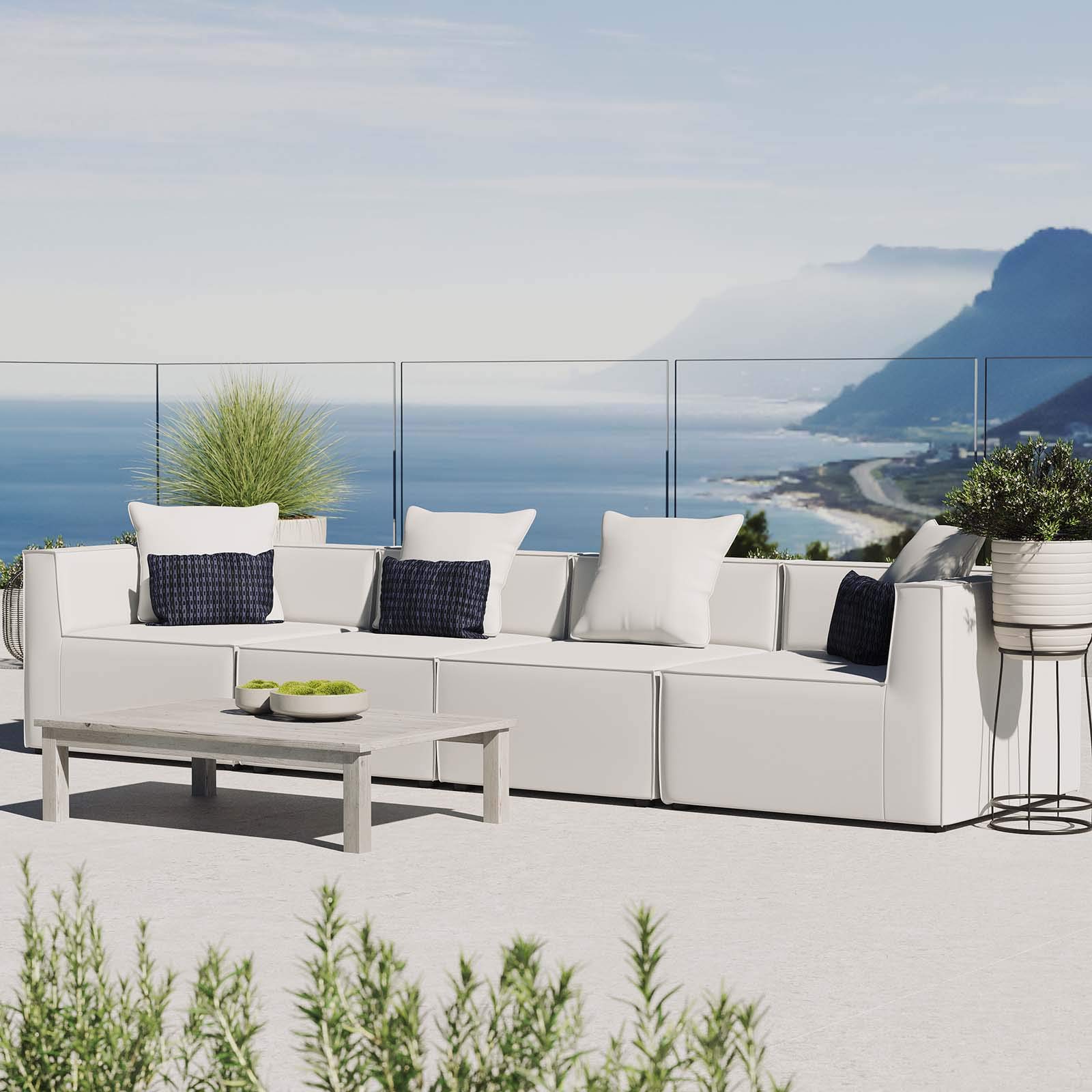 Modway EEI-4381-WHI White Outdoor Patio Sectional Sofa Set - 4-Piece Upholstered Furniture for Backyard, Poolside & Garden Relaxation