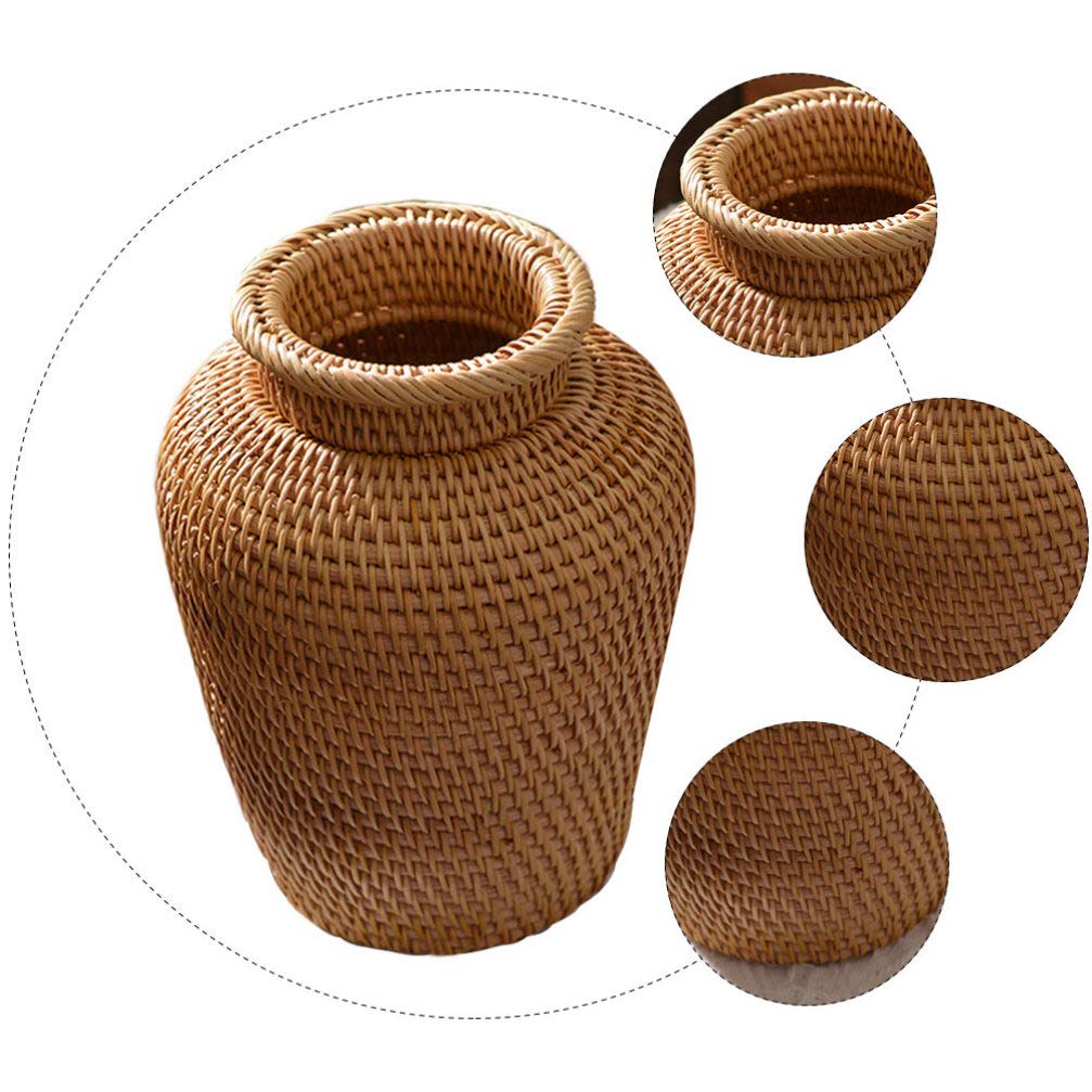 DOITOOL Rustic Woven Rattan Vase - Farmhouse Wicker Basket for Home Decor, Wedding Centerpiece & Kitchen Storage | Perfect for Dried Flowers, Farmhouse Style & Organizing Essentials