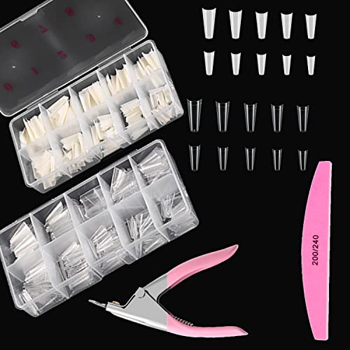 NEPAK 1500-Piece Manicure Stickers Fake Nail Set - French Tip Artificial Nails with Nail Clippers & Files for Salon & Home DIY - 10 Sizes (Clear & Natural Colors) - Perfect for Parties, Weddings & Everyday Nail Art