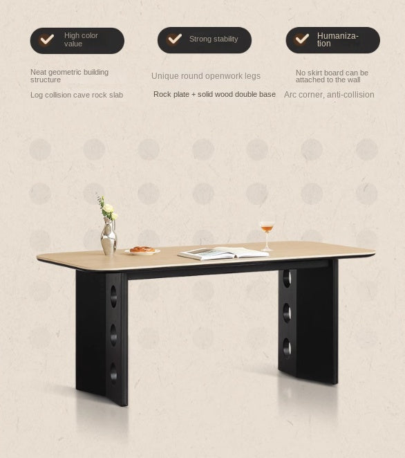 Solid Oak Wood Medieval Style Rock Plate Retro Dining Table - Rustic Farmhouse Kitchen & Dining Room Furniture for Home Decor