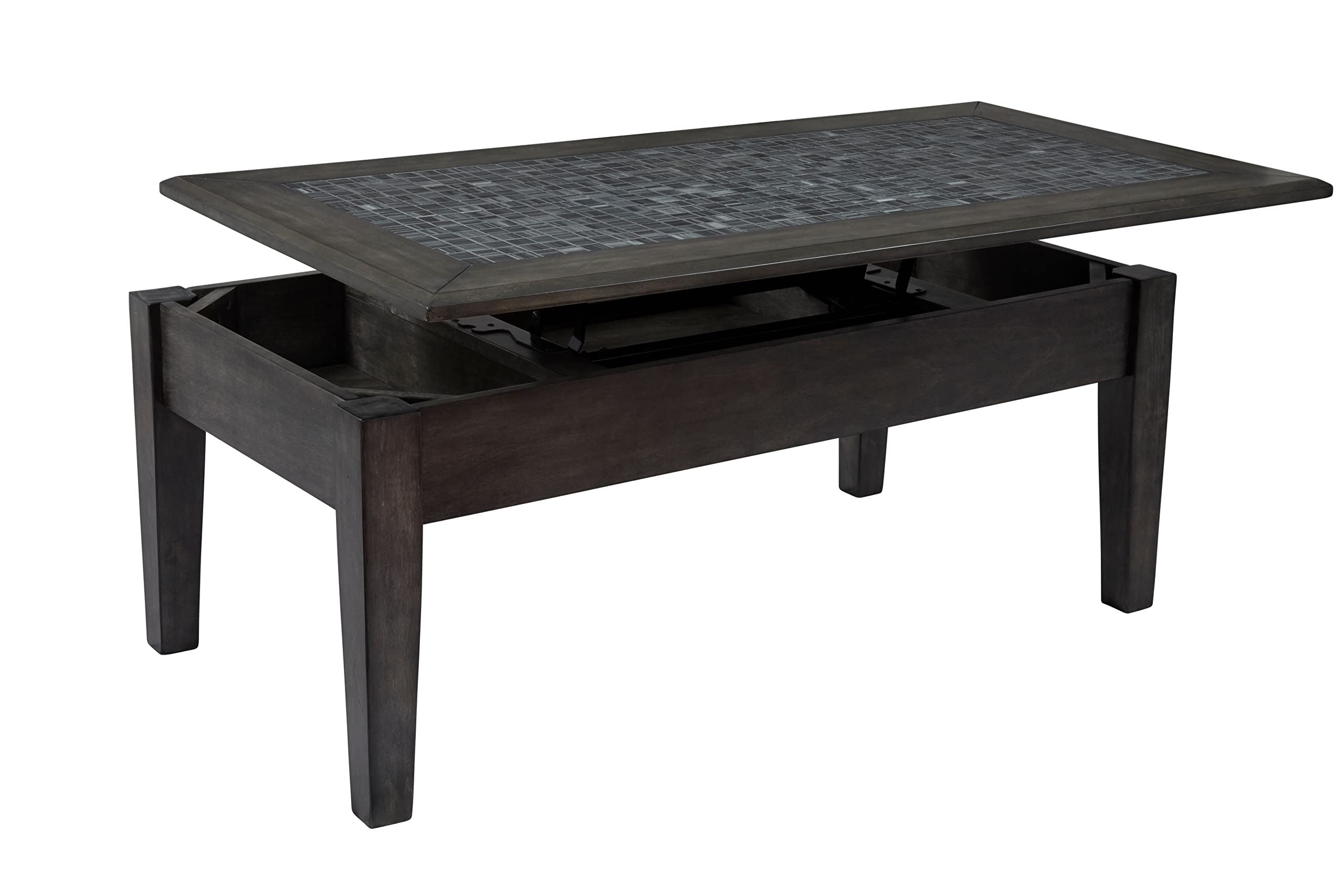 Jofran Grey Mosaic Lift Top Coffee Table with Storage - Modern Nesting Ottoman for Living Room, Bedroom & Small Spaces - Perfect for Remote Work, TV Snacking & Extra Seating