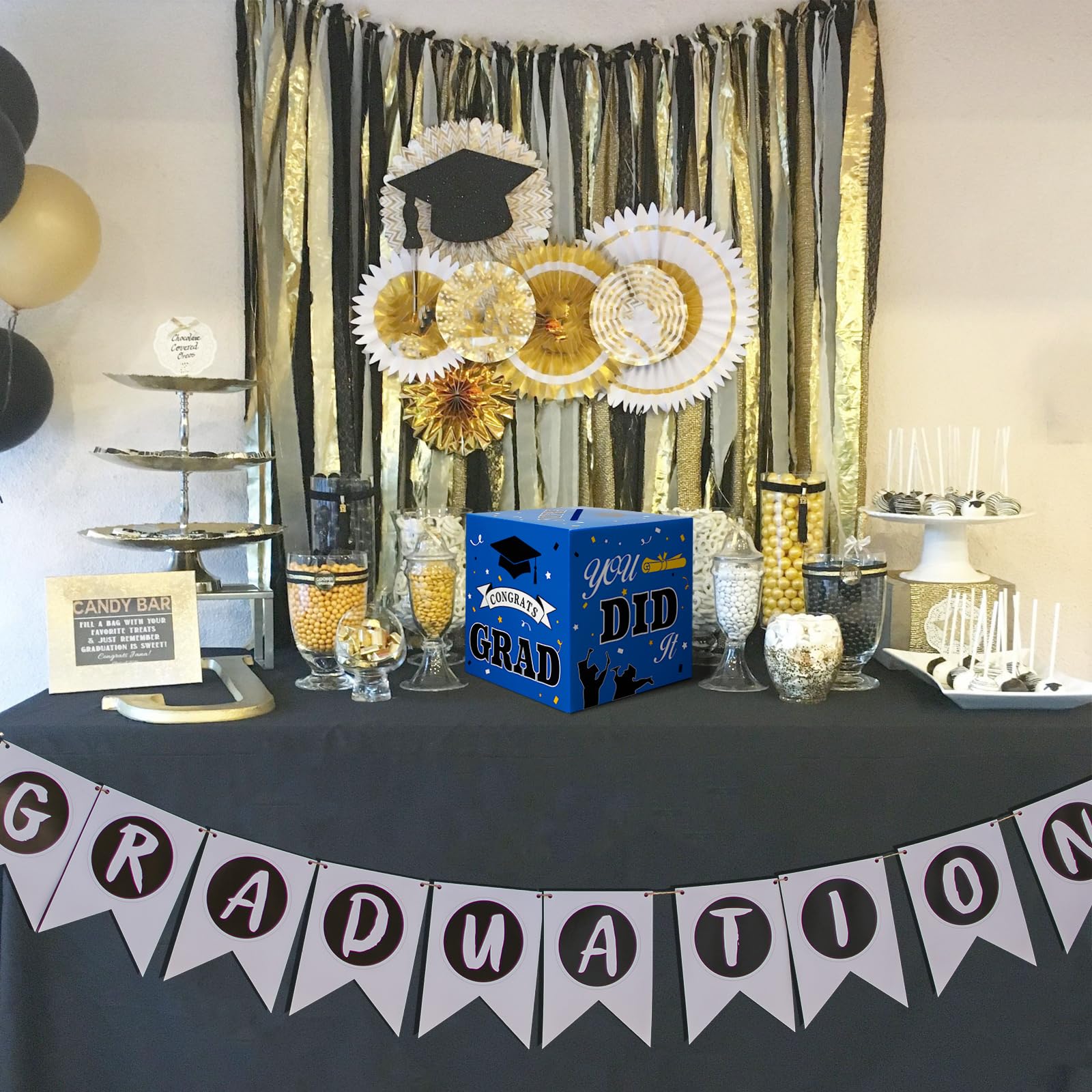 2025 Graduation Card Box - Foldable Congrats Grad Card Holder & Gift Box | Blue Graduation Party Decorations for Class of 2025 | Perfect for Graduation Parties, Open House Events & School Celebrations