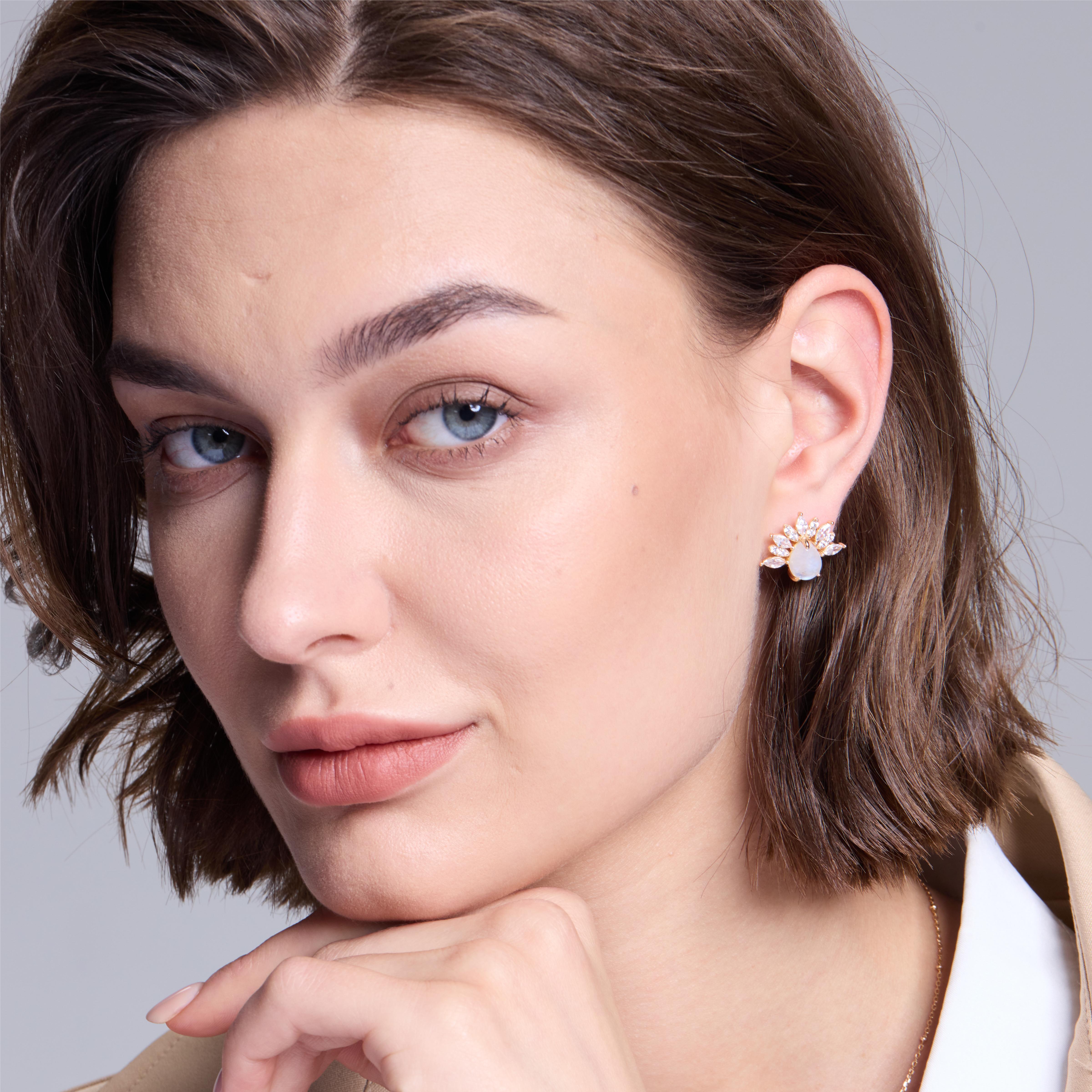 Moonstone Stud Earrings for Women - Infinity Design Dainty Lightweight Hypoallergenic Jewelry - Perfect for Everyday Wear, Gifts & Special Occasions