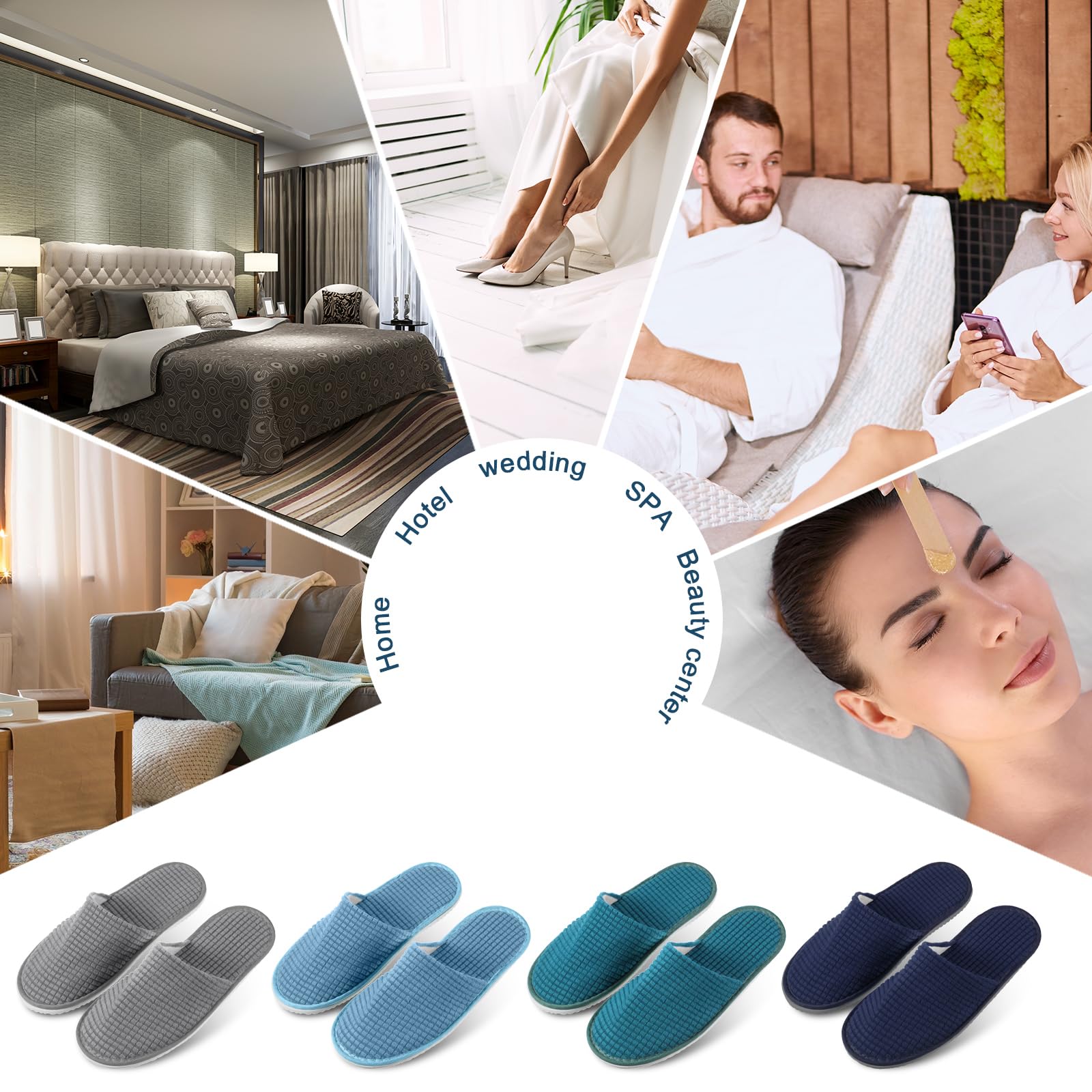 Geyoga 12 Pairs Non-Slip Disposable House Slippers for Guests - Washable Reusable Indoor Slippers for Travel, Hotel, Spa, Bridesmaid, Wedding Party - Perfect for Home, Hospitality & Shoeless Events