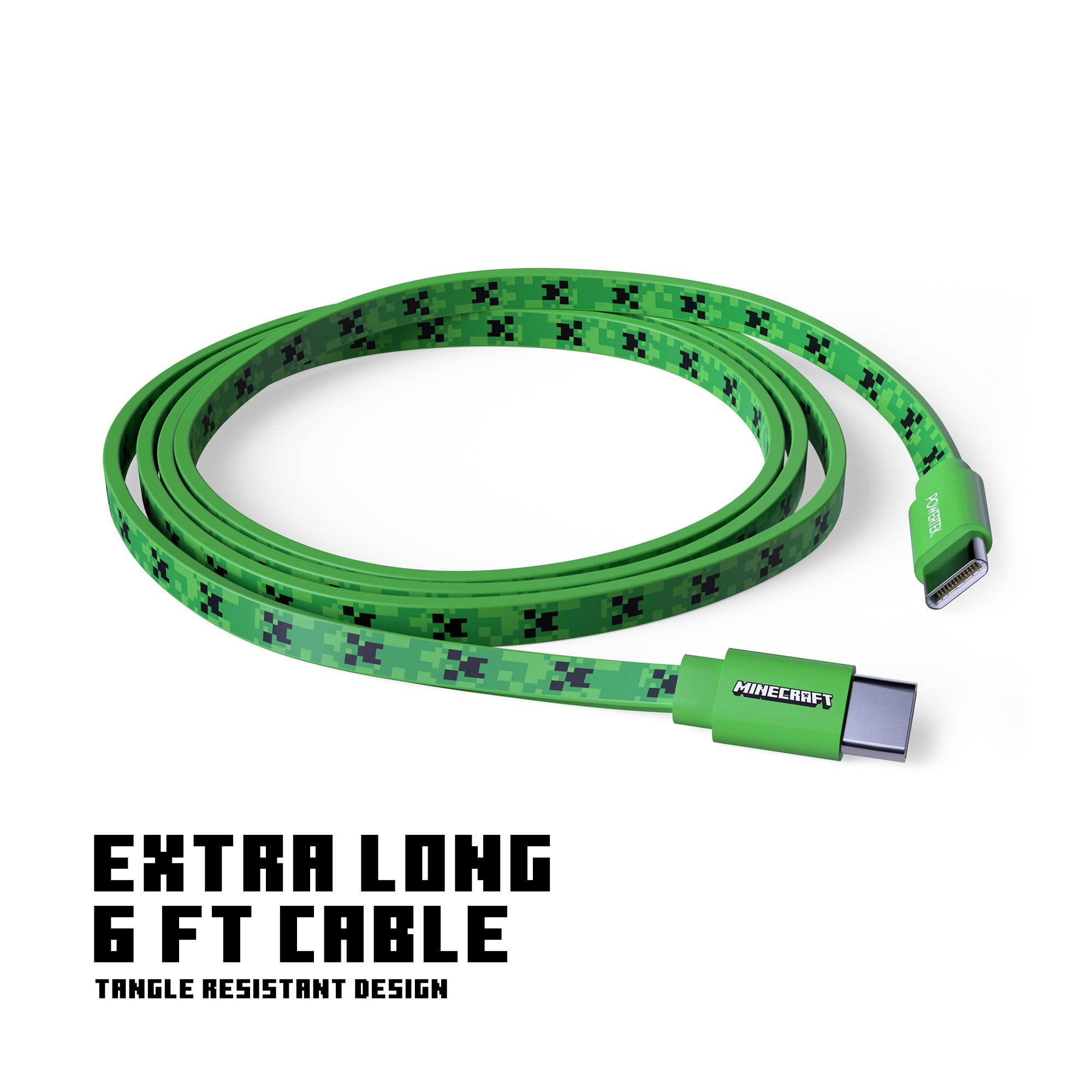 LIQUIPEL Powertek Minecraft USB-C to C Charging Cable & Wall Charger Set - Creeper Design for Gaming, Travel & Home Use