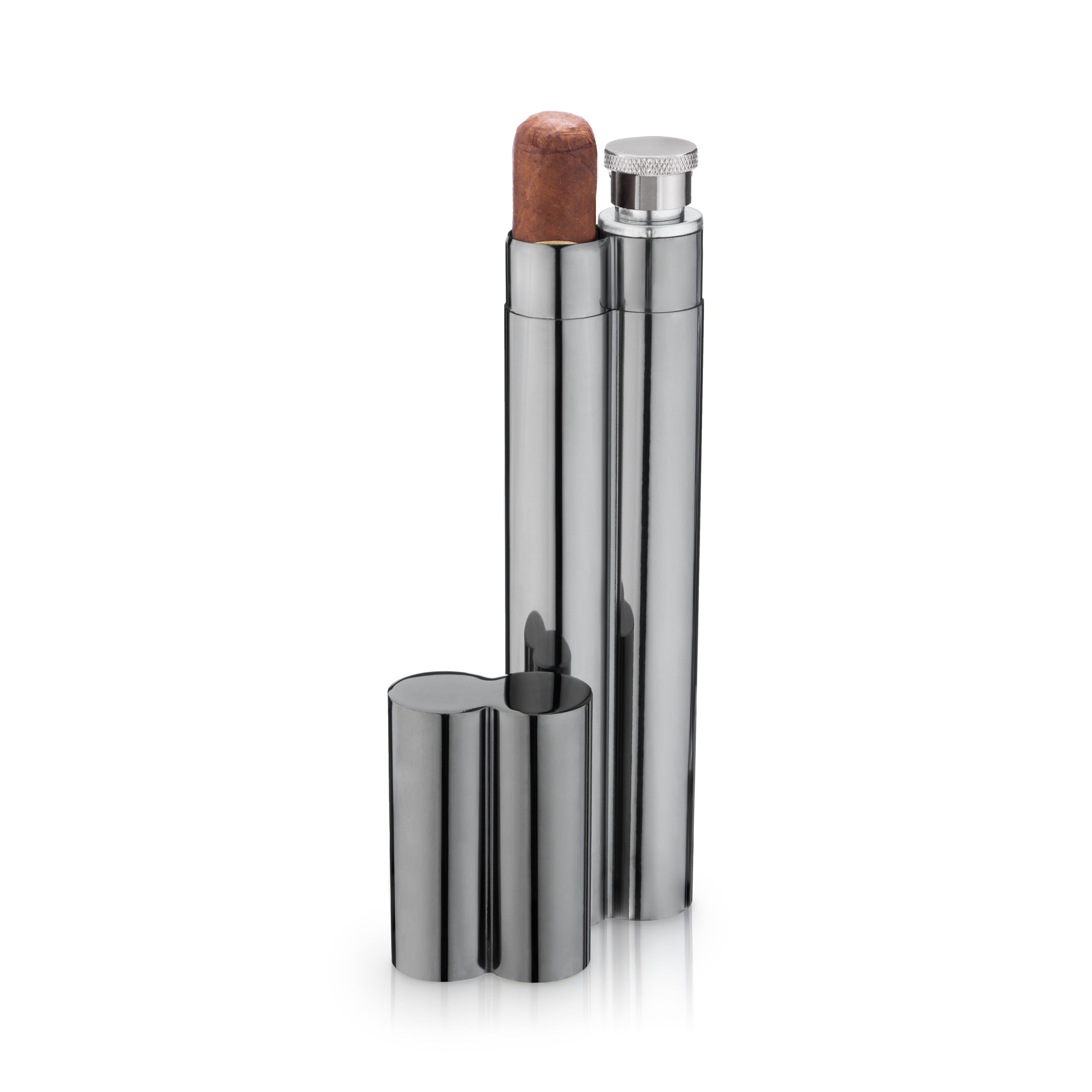 Premium Warren Cigar Holder & Flask Set - Stainless Steel Cigar Case with Leakproof Liquor Flask - Perfect for Outdoor Adventures, Camping, Golfing & Gifts for Men