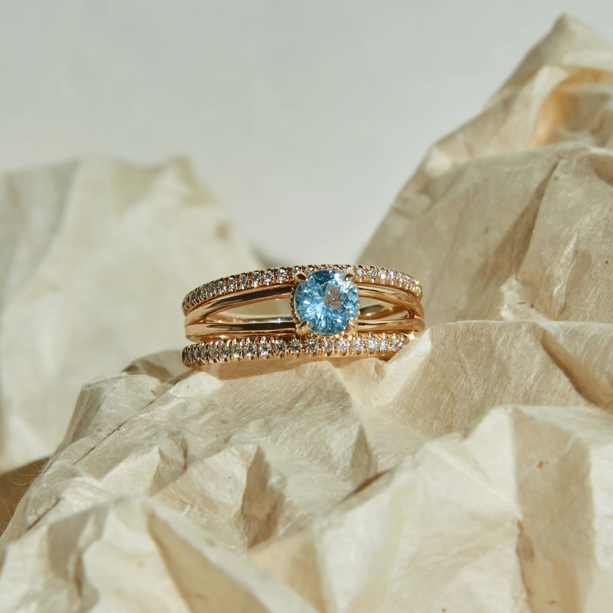 Destiny’s Thread Unique 14K Yellow Gold Ring with Blue Round Sapphire – Perfect for Engagements, Anniversaries & Special Occasions