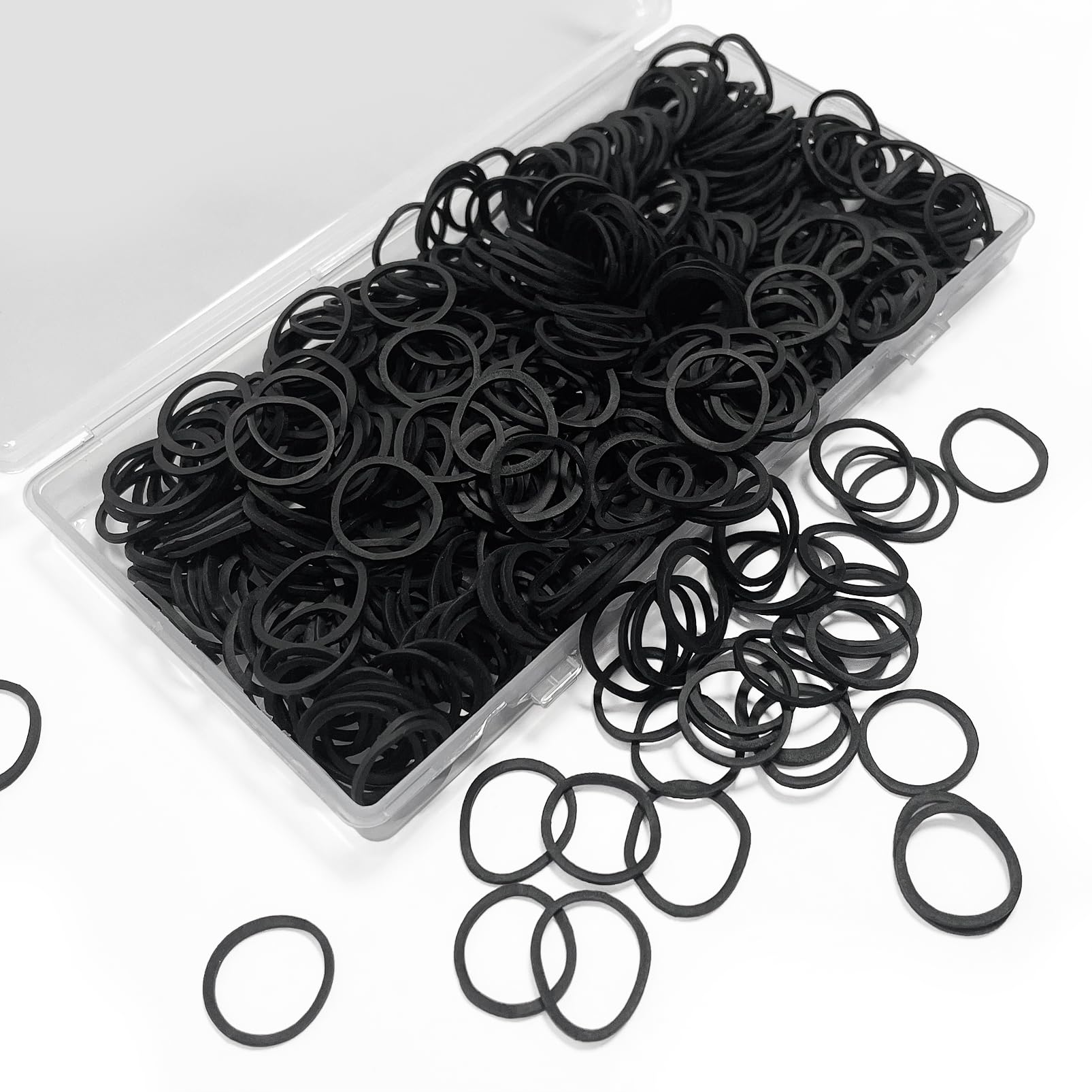 BEBEEPOO 500pcs Black Elastic Hair Bands for Kids - Soft Mini Rubber Hair Ties for Braids, Ponytails & Hairstyling (Includes Storage Box) - Perfect for School, Sports & Daily Hair Accessories