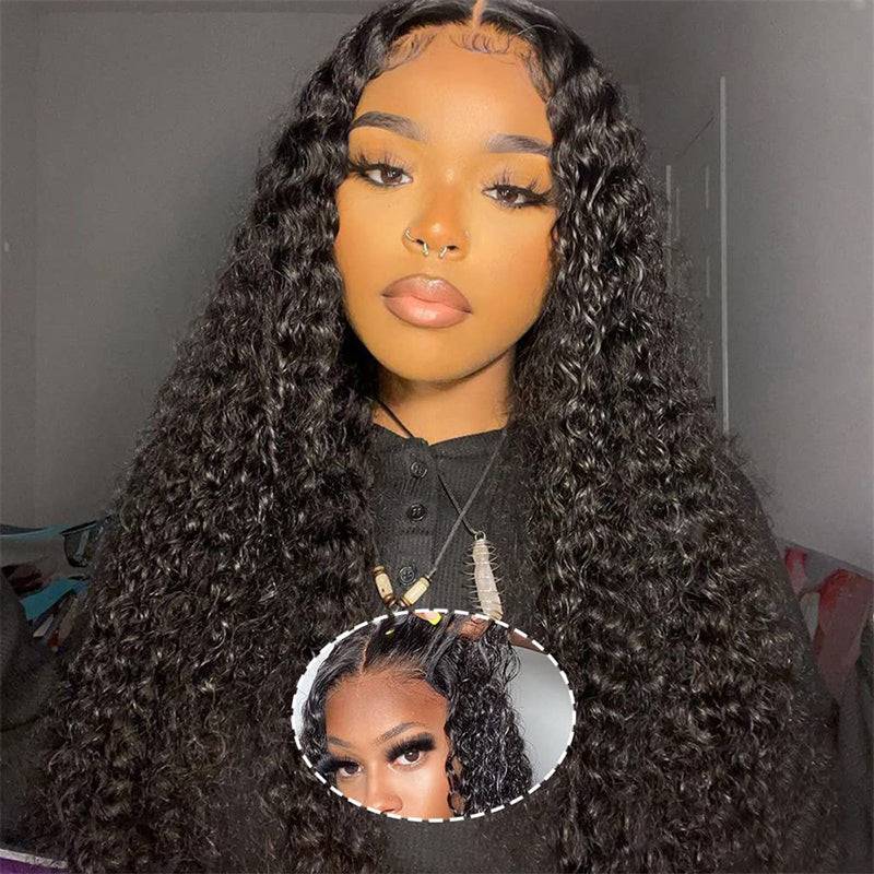 Eullair Glueless Curly Human Hair Wig 6x4 5x5 Lace Closure Wig - Pre Cut Lace, Pre Plucked Hairline, Beginner Friendly, 30s Quick Install - Perfect for Daily Wear, Parties & Cosplay