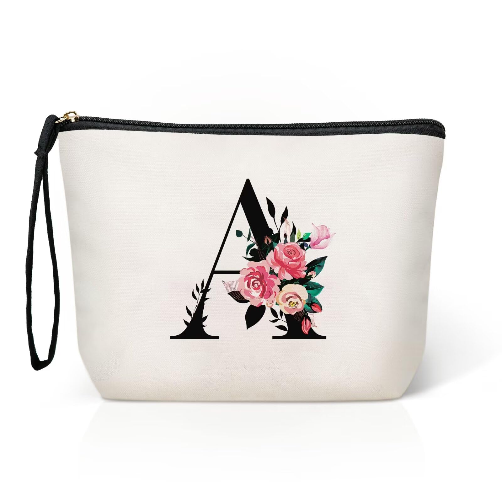Personalized Monogrammed Makeup Bag - Custom Cosmetic & Toiletry Pouch for Women, Best Friend, Bride & Bridesmaid | Great Birthday Gift Idea | Perfect for Travel, Gym & Everyday Use (Letter A)