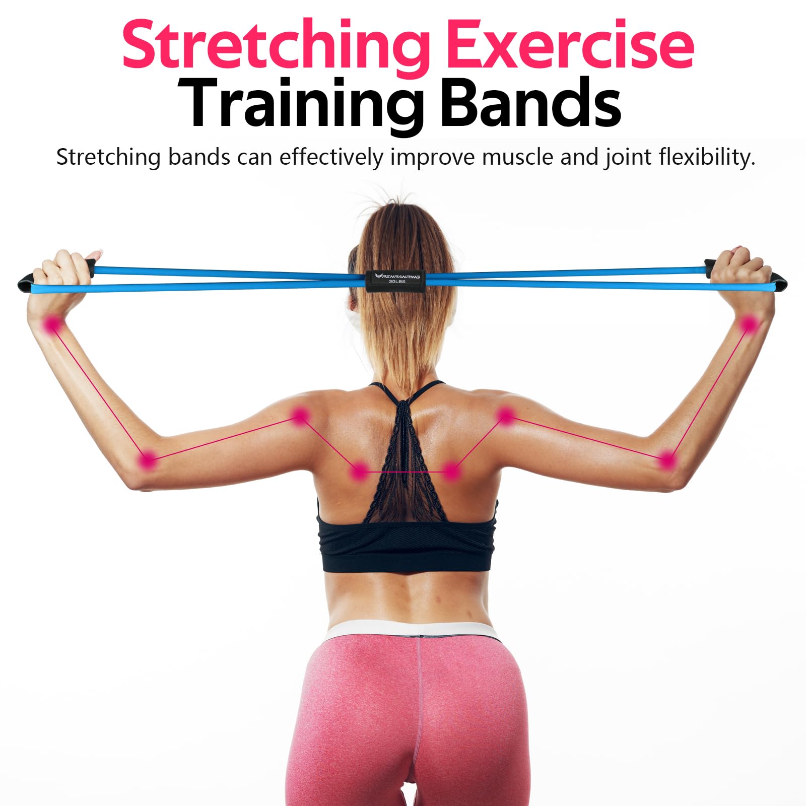 RENRANRING Figure 8 Fitness Resistance Bands with Handles - 3-Piece Exercise Tube Set for Arm, Shoulder & Full Body Workout - Stretch Rope Elastic Bands for Women & Men - Home Gym & Physical Therapy Training