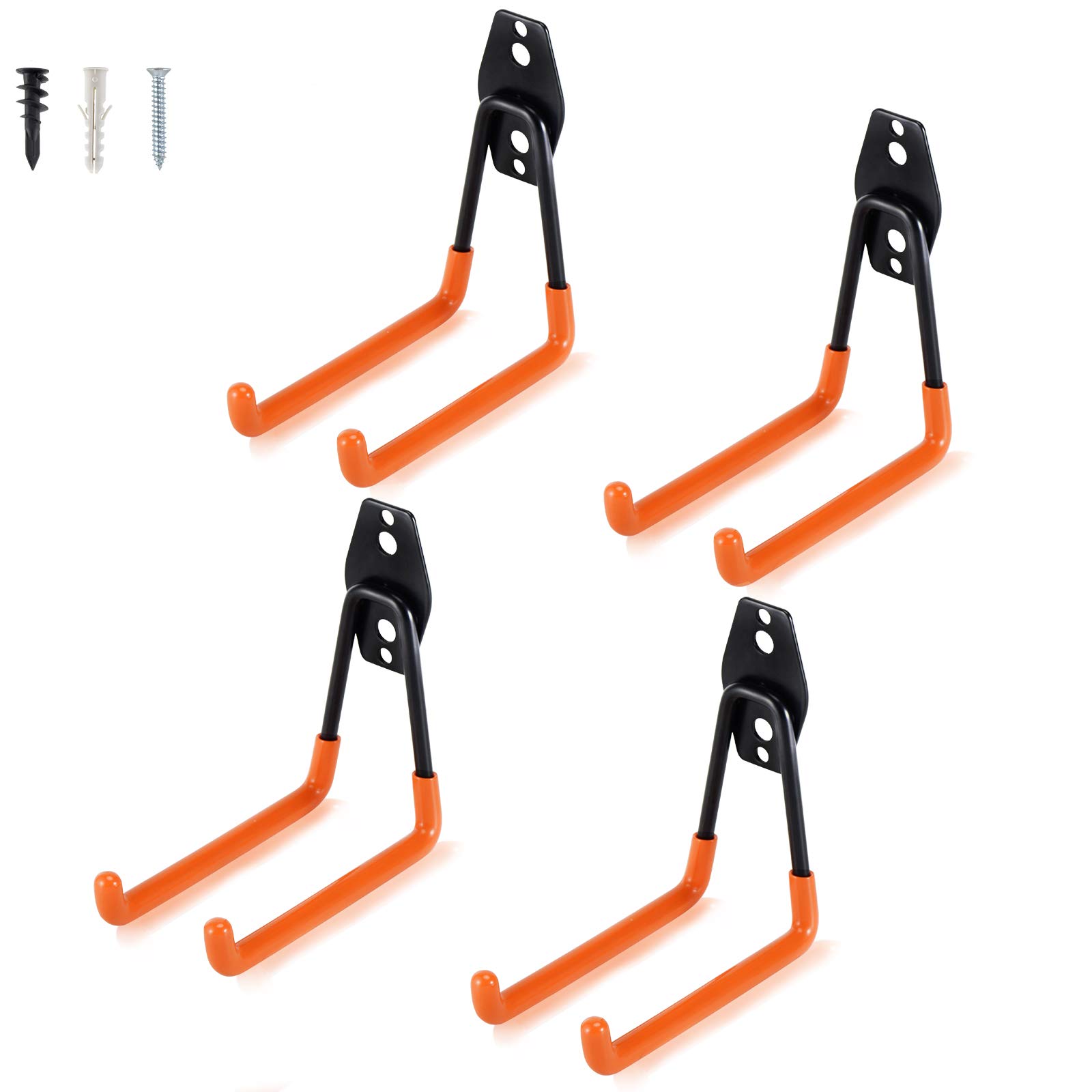 Heavy Duty Steel Garage Storage Hooks - 4 Pack Medium U-Shaped Utility Hangers for Ladders, Chairs & Tools - Wall Mount Organizer for Garage, Workshop & Home Storage - Durable Combinable Garage Hooks