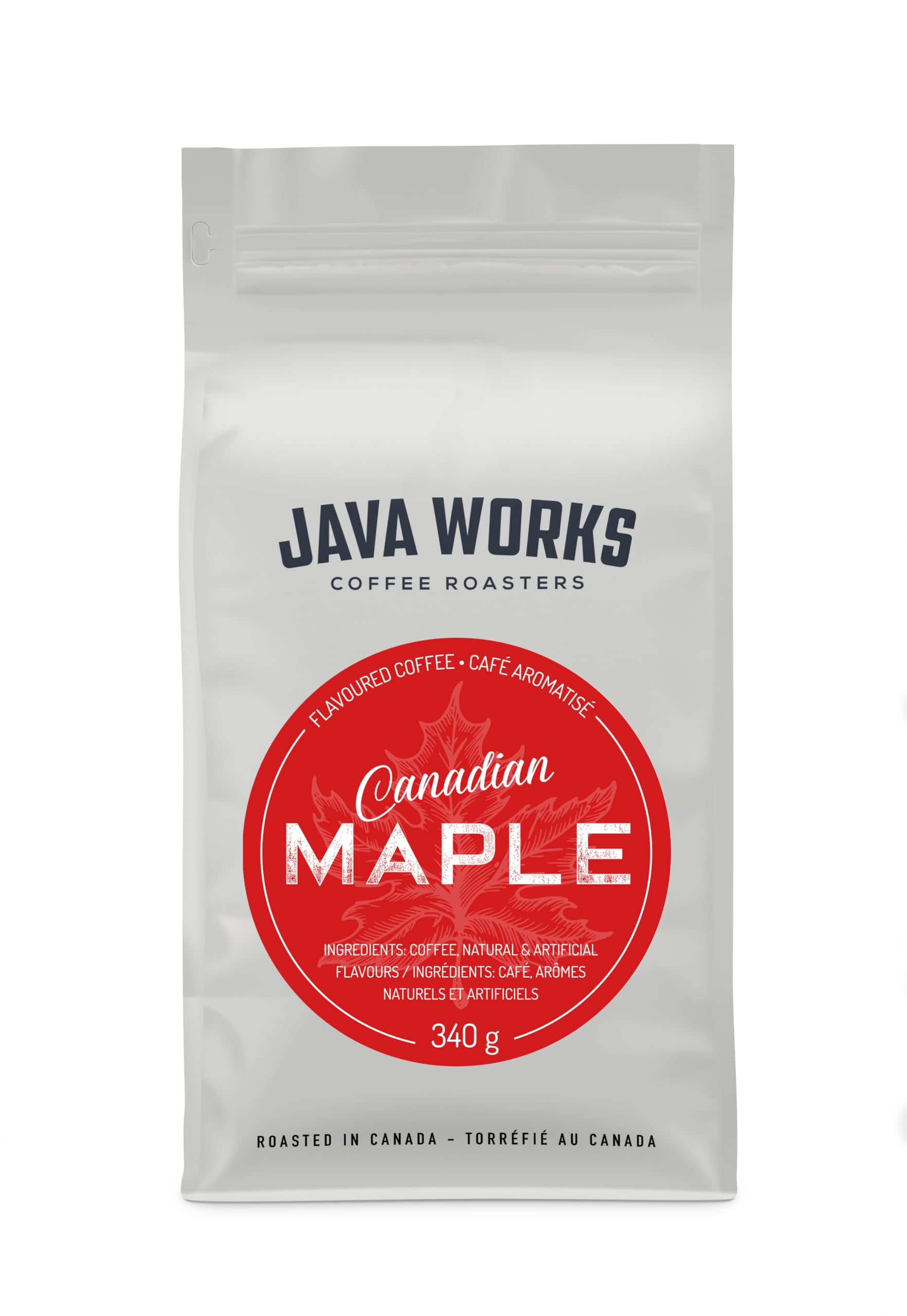 Java Works Canadian Maple Flavored Medium Roast Whole Bean Coffee - 340g | Premium Maple Syrup Infused Coffee Beans | Perfect for Breakfast, Office or Gift Giving