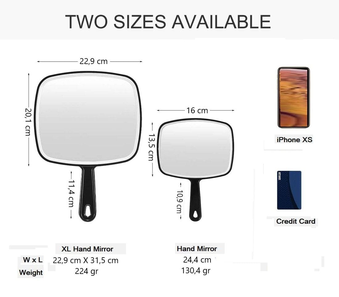 Extra Large Black Handheld Mirror with Handle - 12.4 x 9 Inches (31.5 x 23 cm) - Perfect for Makeup, Hairstyling & Home Decor