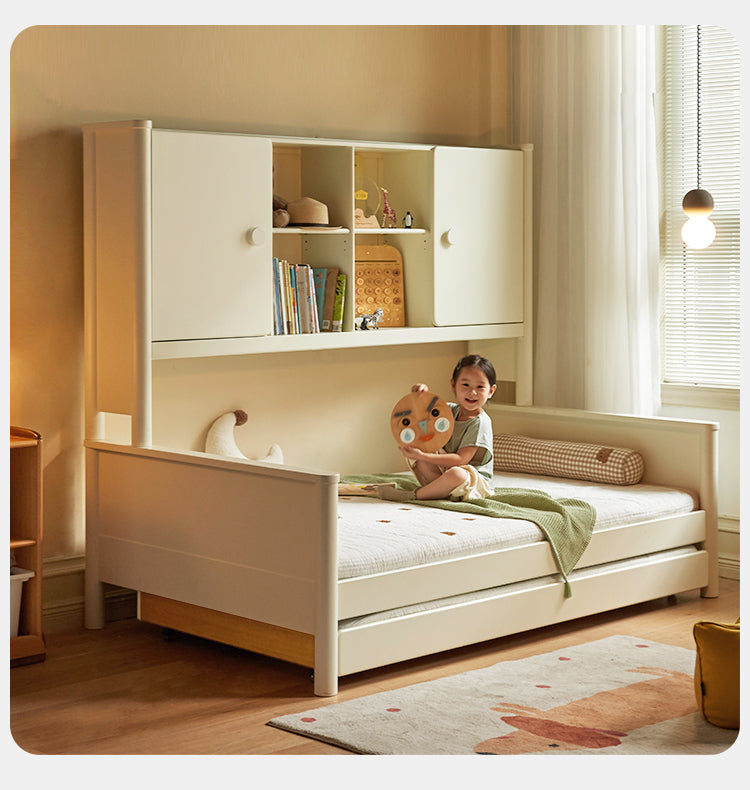 Solid Poplar Wood Kids Storage Bed - White Single Bed Frame with Underbed Drawers for Bedroom Organization & Space Saving