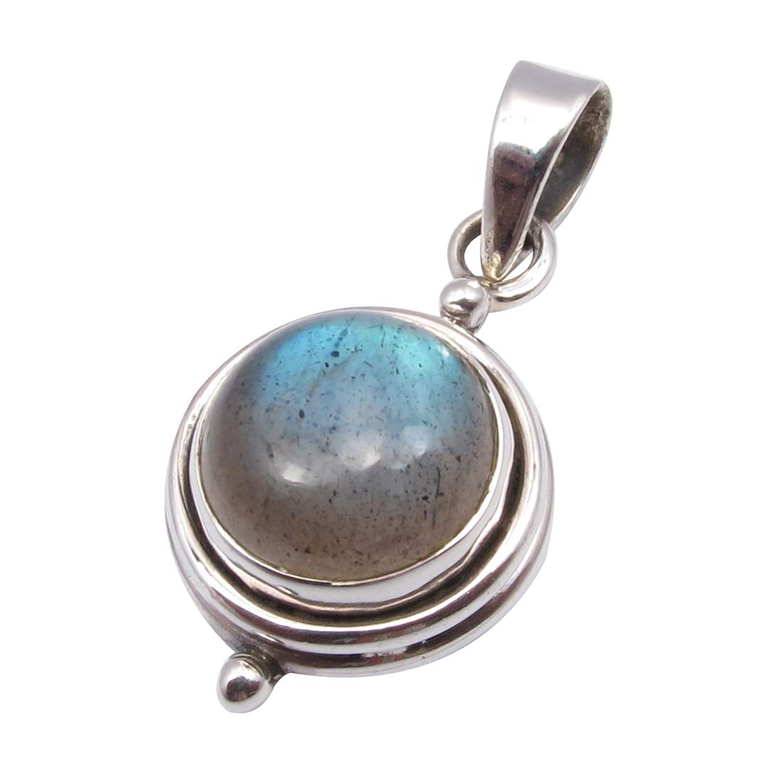 2.8ct Solid Sterling Silver Labradorite Cabochon Pendant Necklace - 1