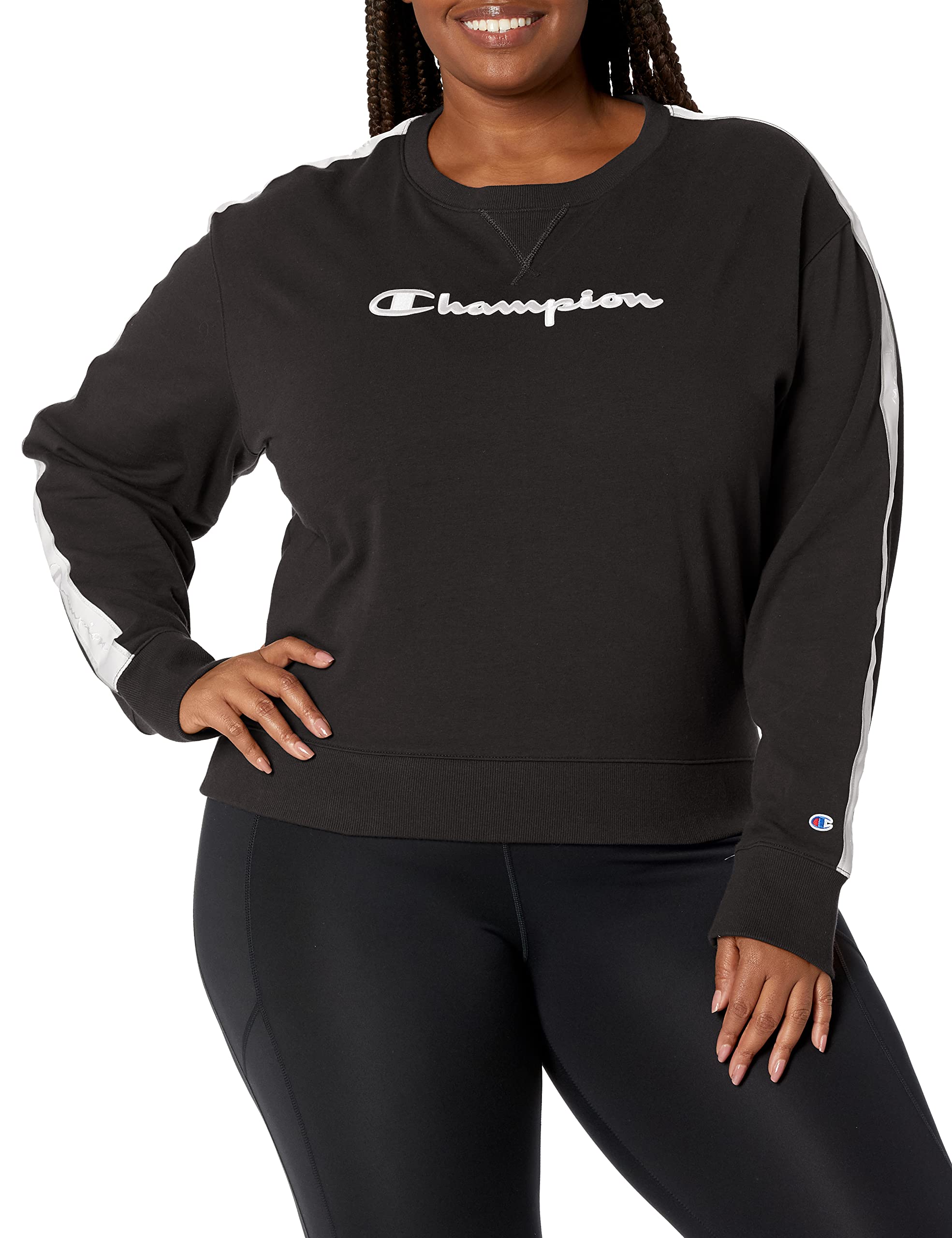 Champion Women's Heritage Crewneck Sweatshirt with Taping - Soft Cotton Pullover for Casual Wear, Gym & Lounge | Trendy Streetwear Fashion Top