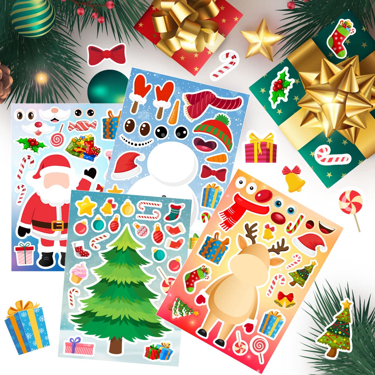 32 Sheets Christmas Stickers for Kids - DIY Holiday Sticker Craft Kit - Fun Christmas Party Favors & Classroom Activities - Perfect for Scrapbooking, Gift Wrapping & Holiday Decorations
