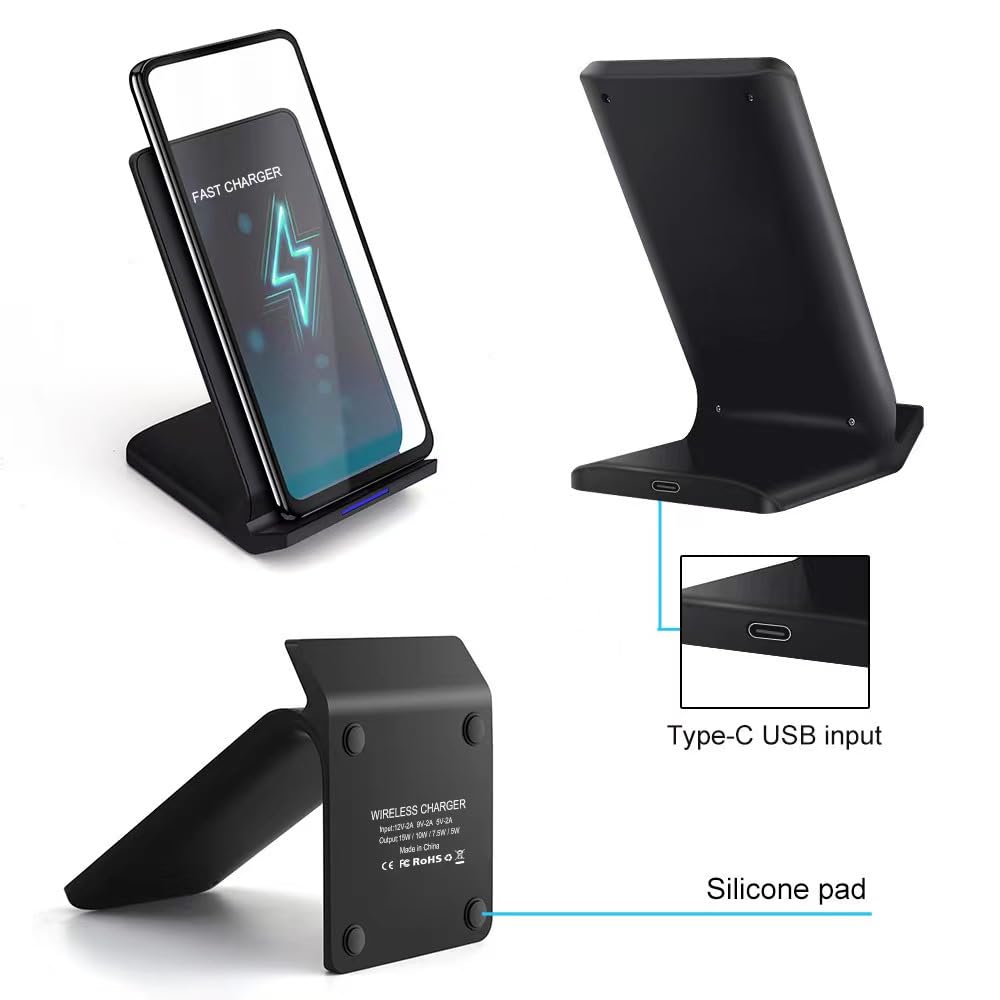 15W Fast Wireless Charging Station with Sleep-Friendly Adaptive Light - Compatible with Samsung Galaxy, Google Pixel, LG & More Qi-Enabled Devices (Black) | Perfect for Bedside, Office & Travel Charging
