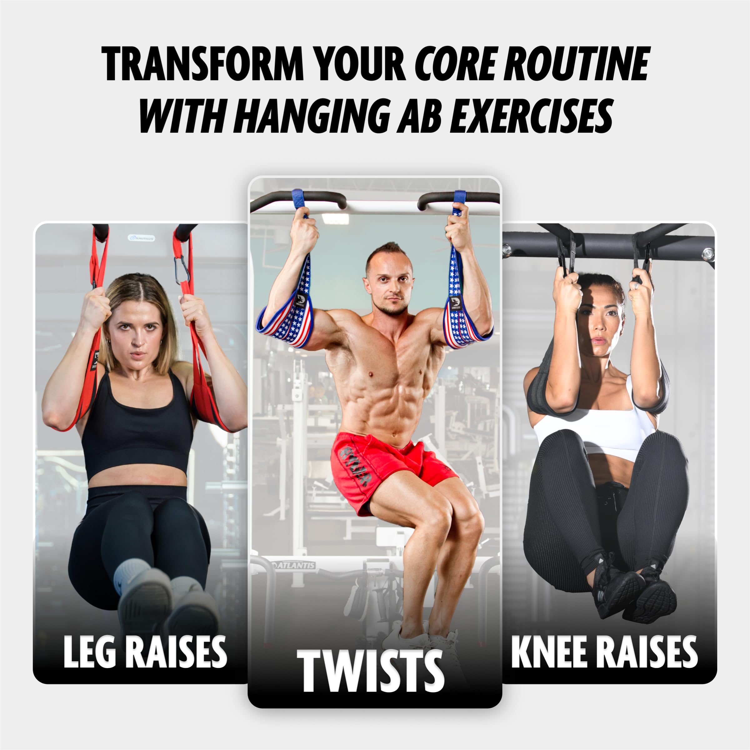 DMoose Fitness Hanging Ab Straps for Pull Up Bar - Core Strength Training Equipment with Thick Padded Arm Support - Includes 2 Rust-Resistant Carabiners - Perfect for Home Gym, CrossFit & Bodyweight Exercises (Pair) - Build Six Pack Abs & Improve Core Stability