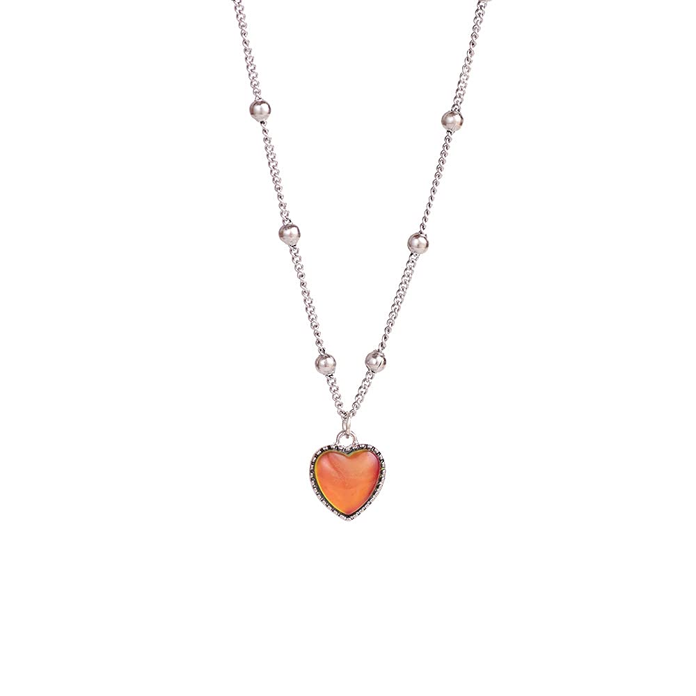 Temperature Sensitive Color Changing Heart Pendant Necklace - Glass Bead Chain with Love Charm for Women | Perfect for Valentine's Day, Anniversary & Romantic Gifts