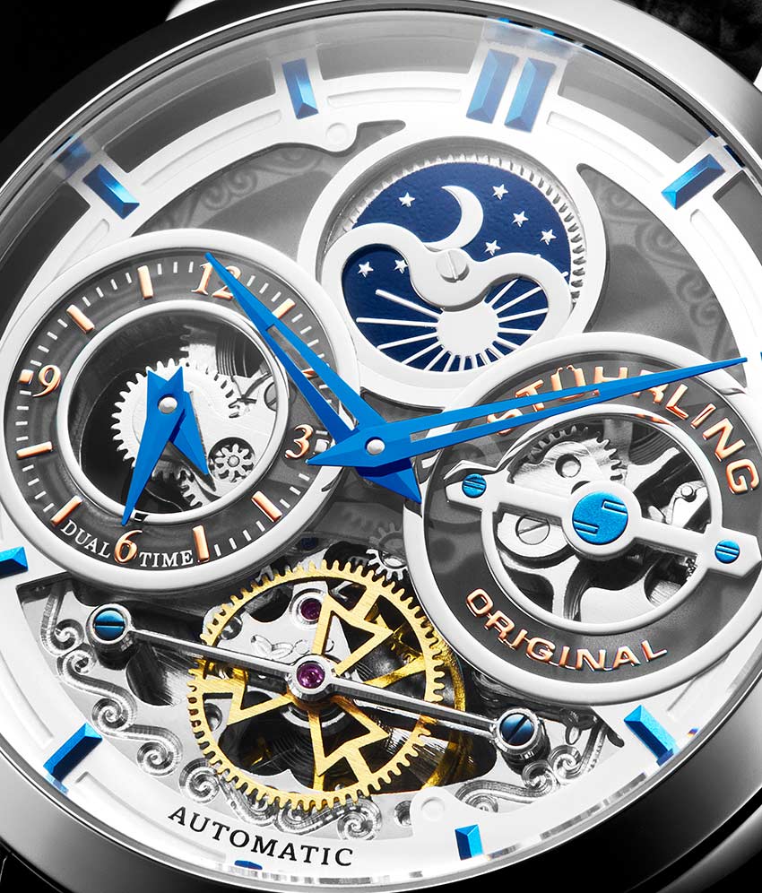Luciano Automatic 46mm Skeleton Watch for Men - Stainless Steel Mechanical Timepiece with Open Heart Design - Perfect for Business, Formal Events & Gift Giving