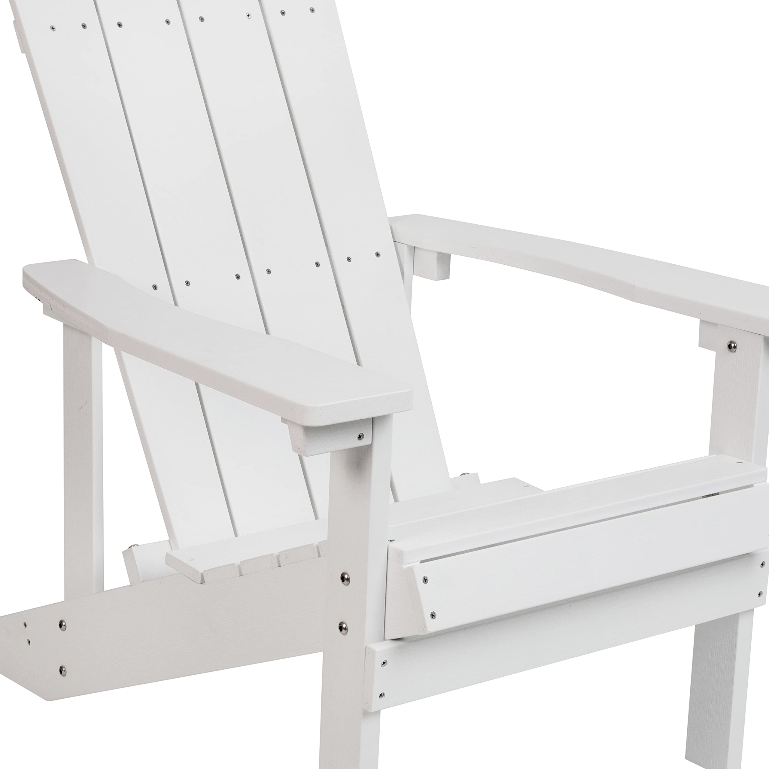 Flash Furniture Charlestown Commercial Grade Indoor/Outdoor Adirondack Chair - Weather Resistant Durable Poly Resin Deck & Patio Seating in White - Perfect for Backyard, Garden, Poolside & Beach Relaxation