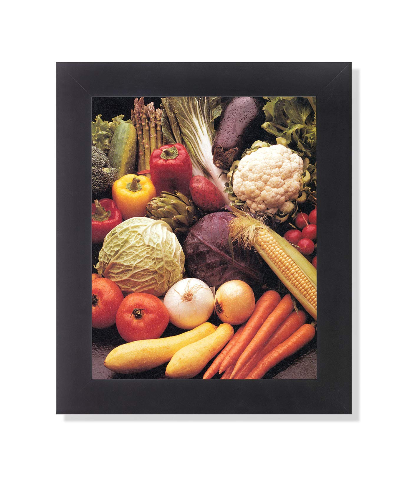 Vibrant Vegetable Kitchen Wall Art - Framed Print of Squash, Carrots, Corn, Peppers & Onions | Perfect for Farmhouse Decor, Dining Room Accent & Culinary-Themed Spaces