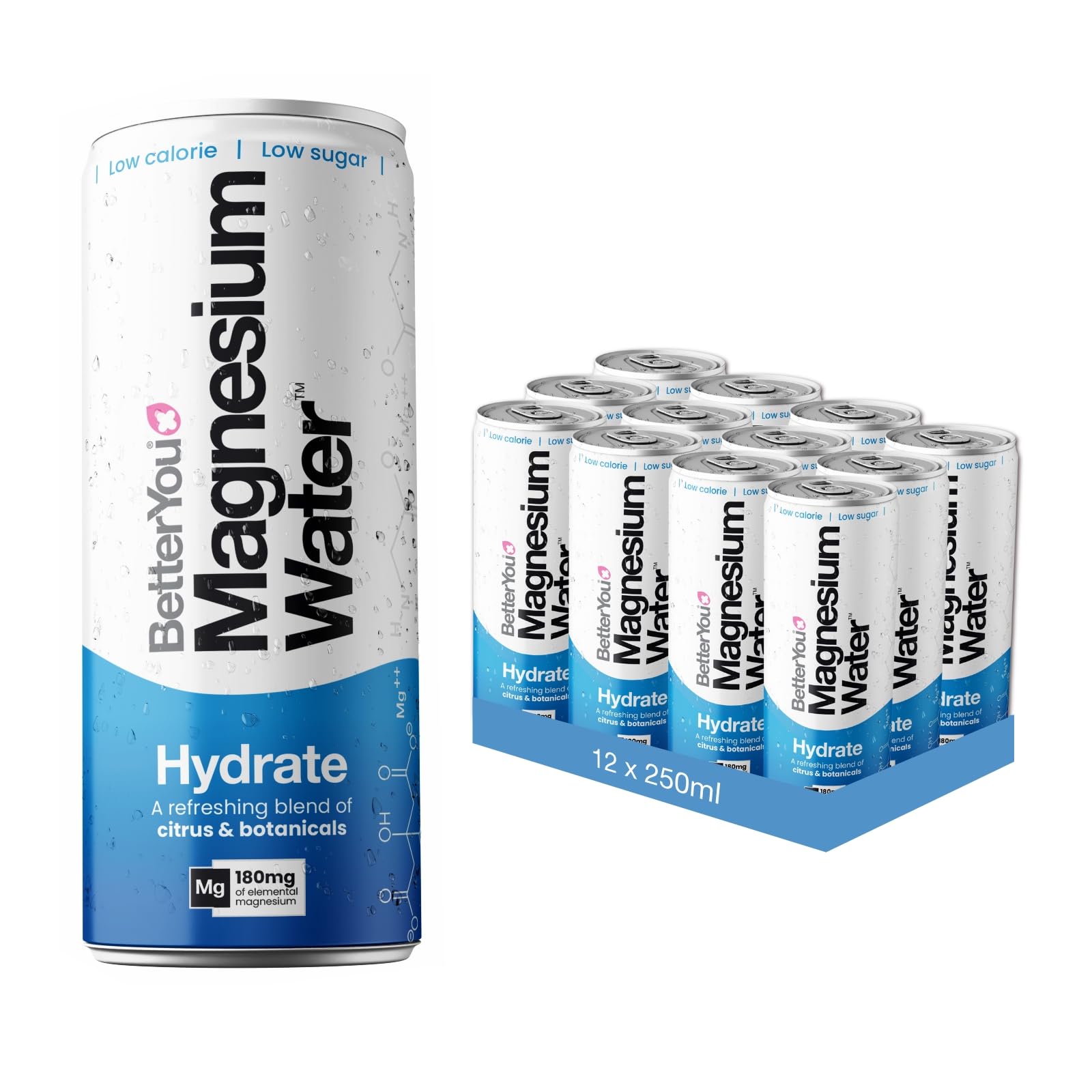 BetterYou Magnesium Water Hydrate - 12 Pack of 250ml Bottles | Natural Electrolyte Drink for Hydration & Muscle Recovery | Perfect for Post-Workout, Travel & Active Lifestyle